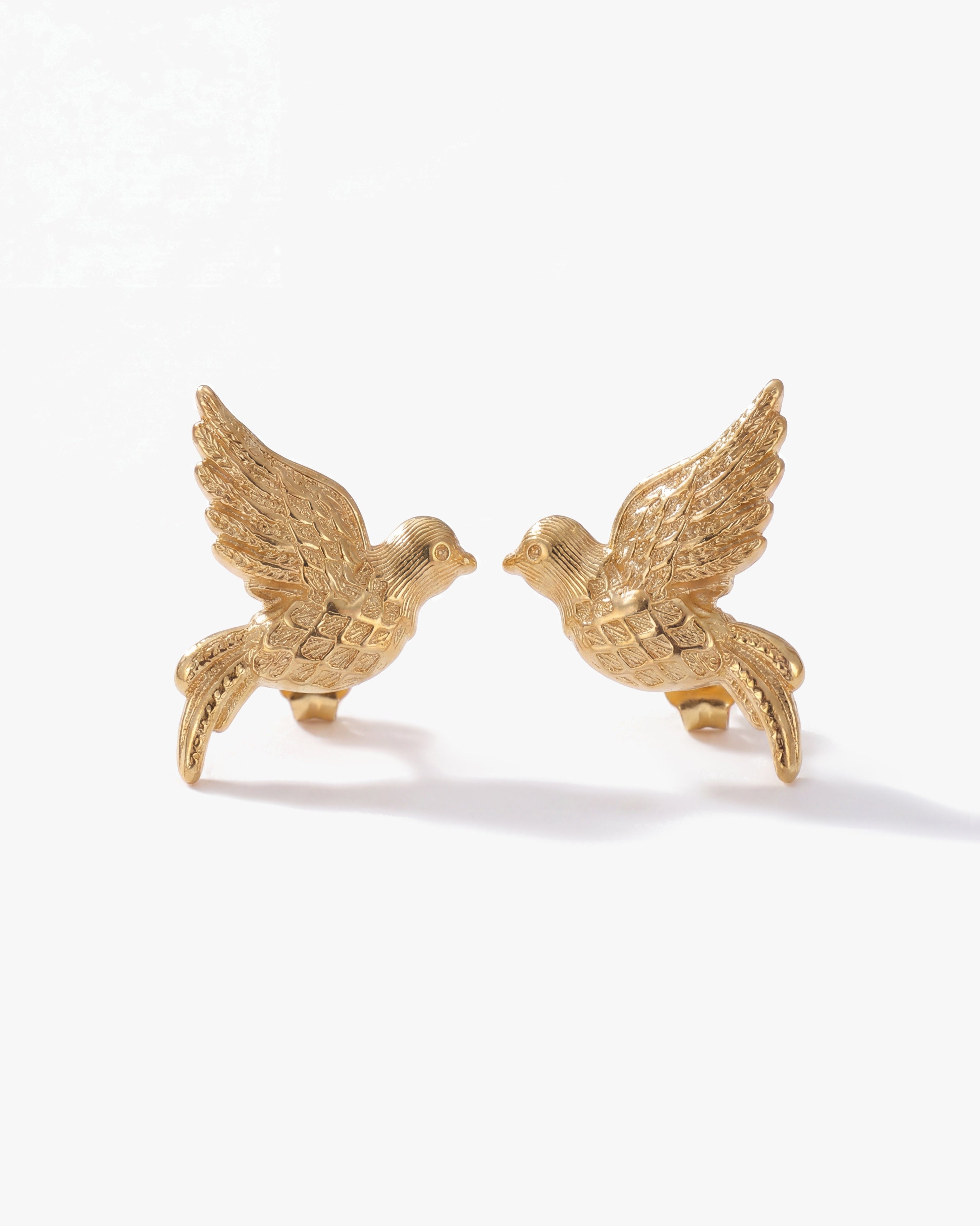 Dainty 14K Gold Love Birds Stud Earrings