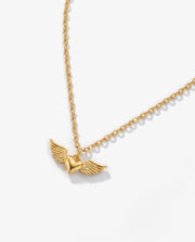 14K Gold Winged Heart Pendant Necklace