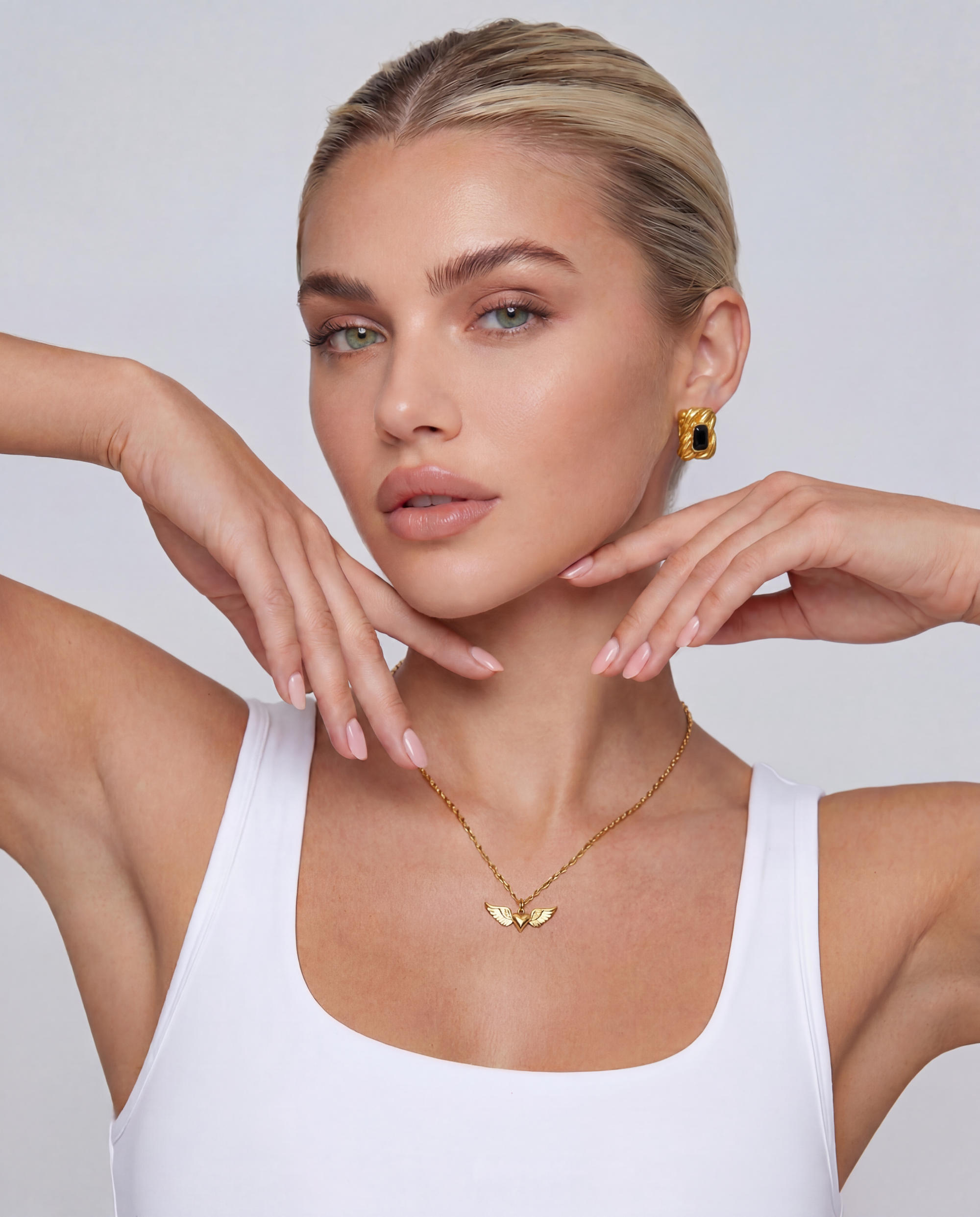 14K Gold Winged Heart Pendant Necklace