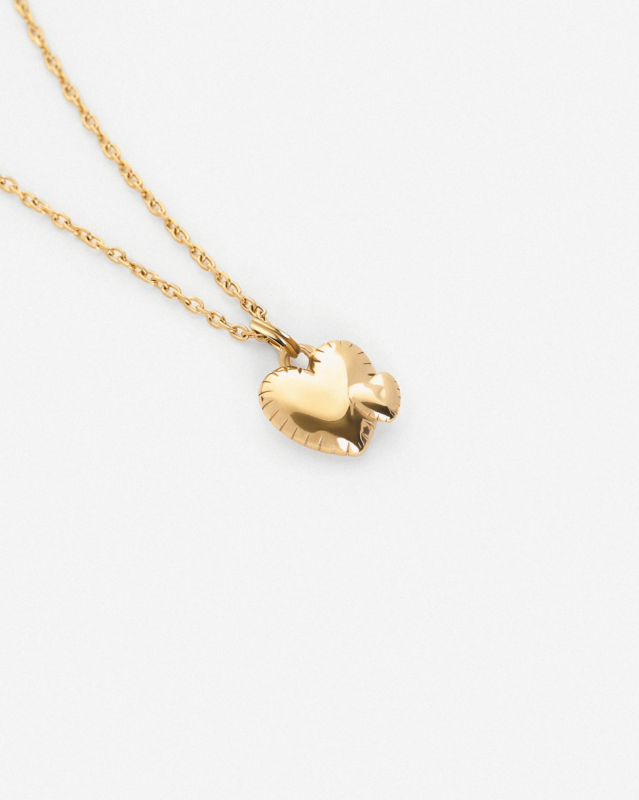 Chunky 14k Gold Mummy and Baby Double Hearts Pendant Necklace