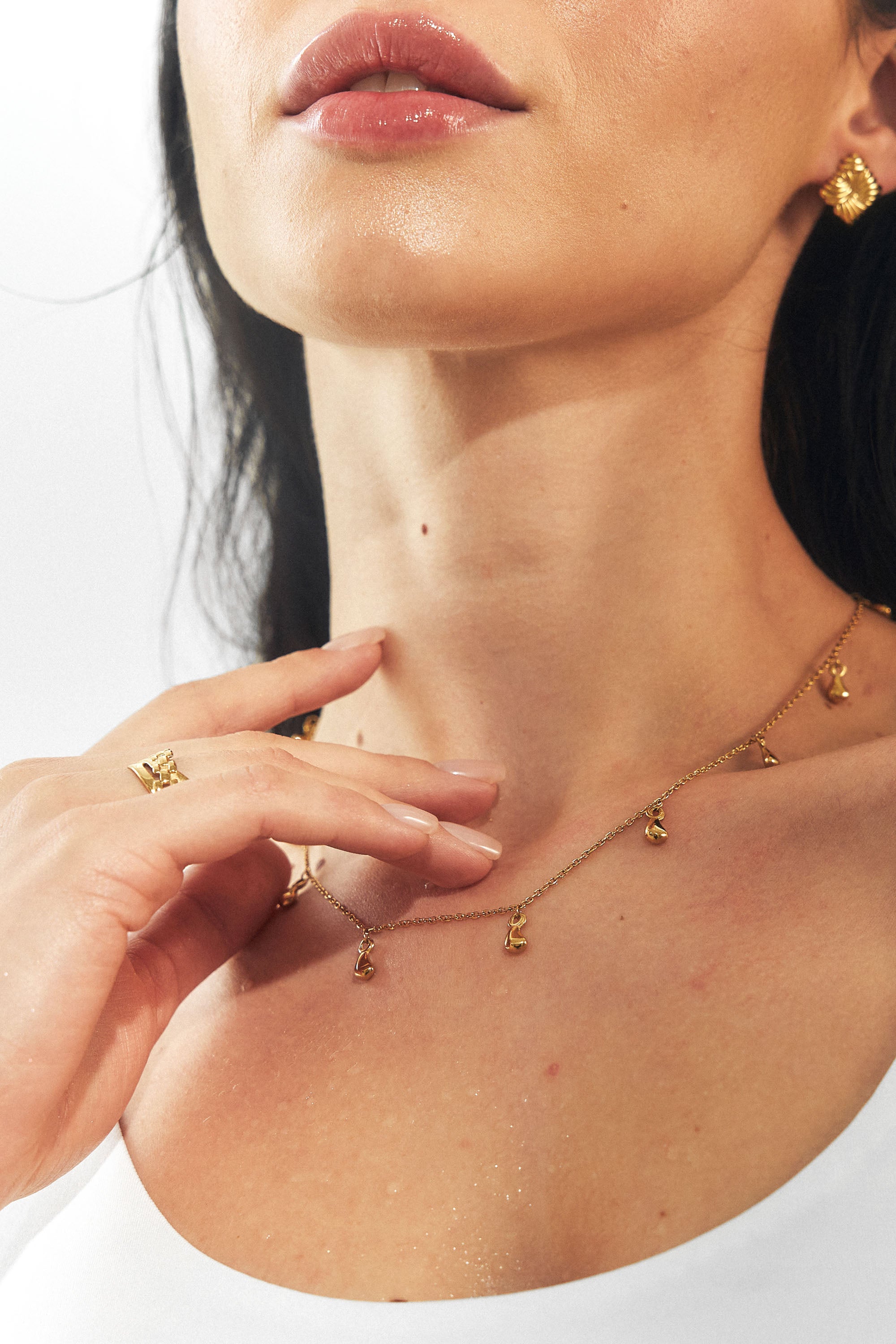 Chunky Teardrop Gold Choker Necklace, Thick Gold Droplet Charm