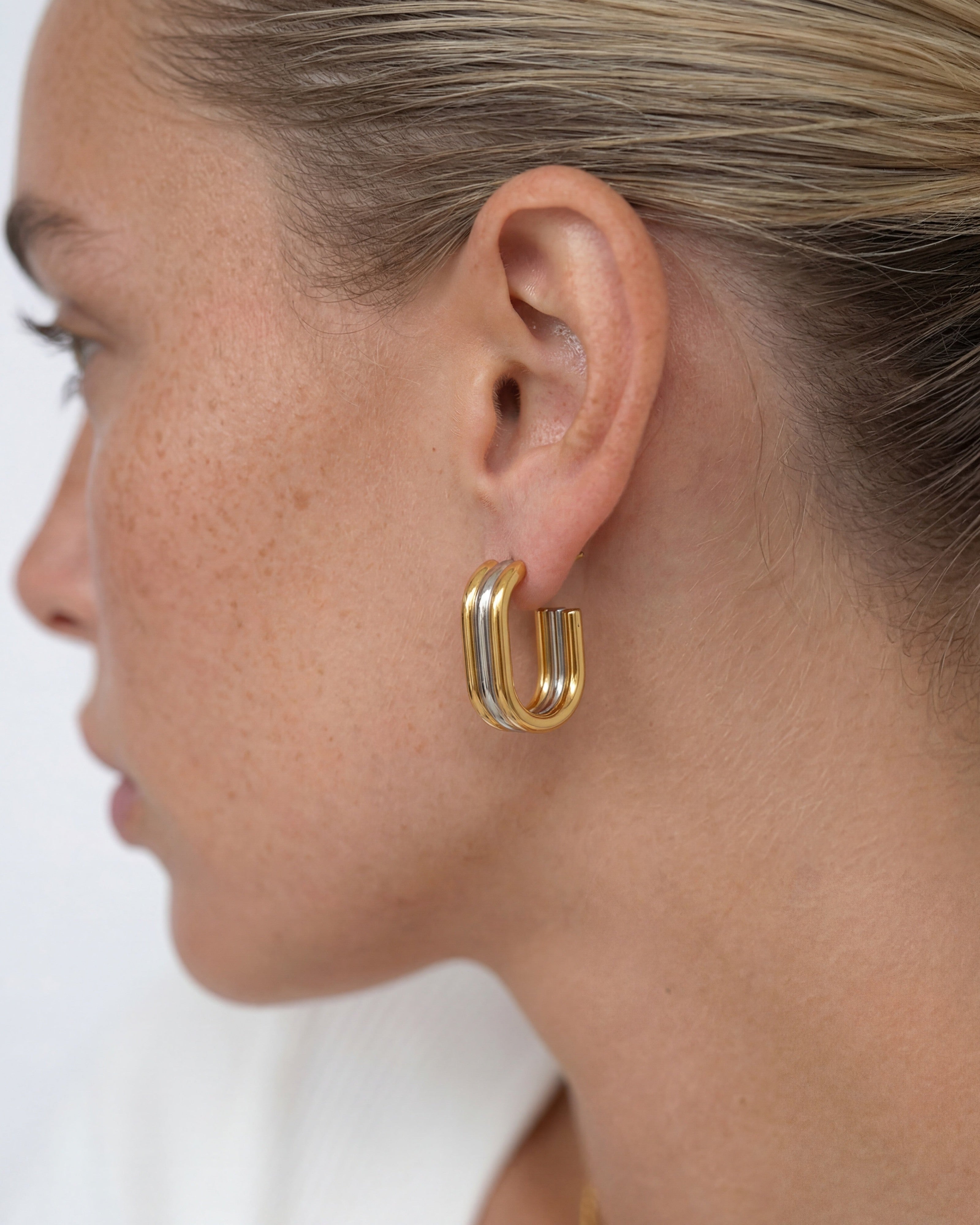 Chunky Two-Tone Gold Ringed Hoops