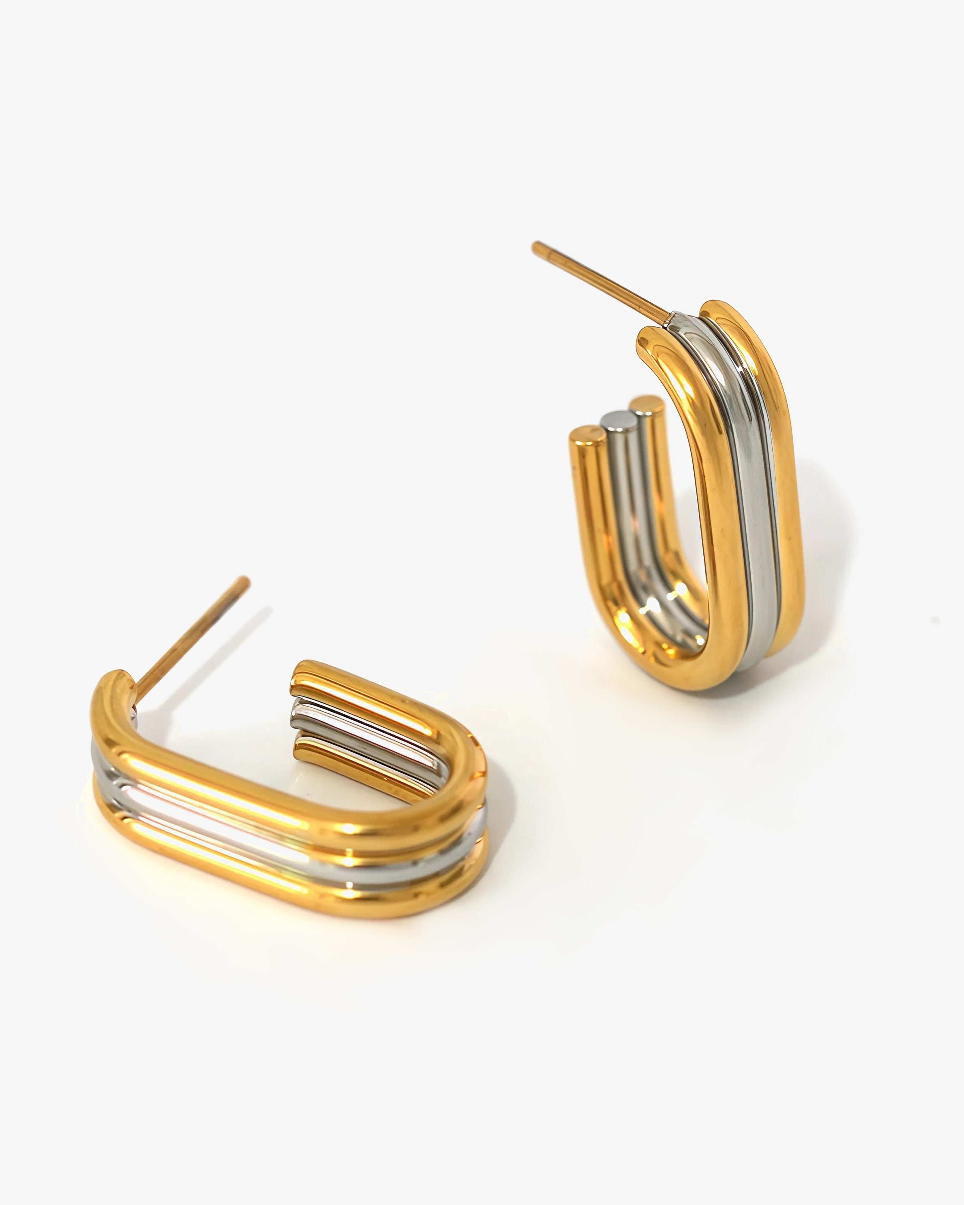 Chunky Two-Tone Gold Ringed Hoops