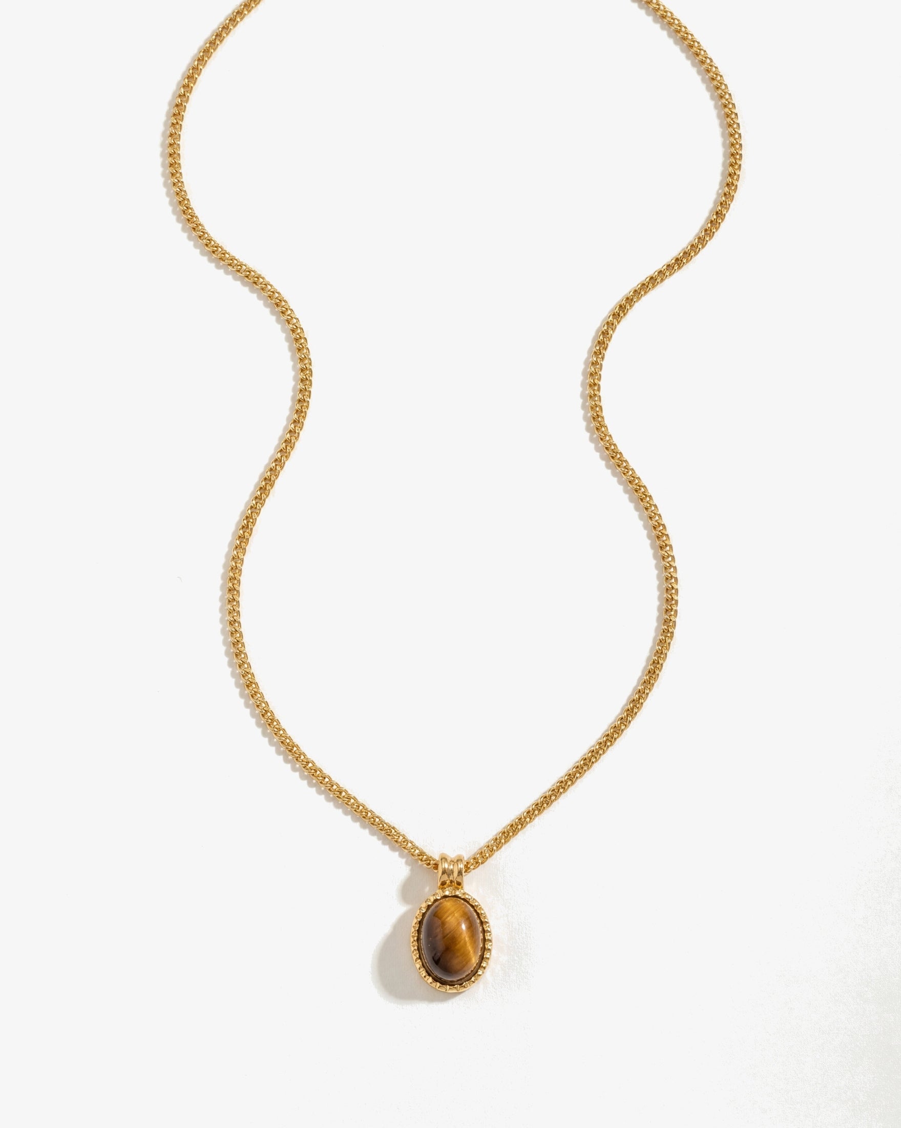 14K Gold Drop Earth Stone Pendant Necklace