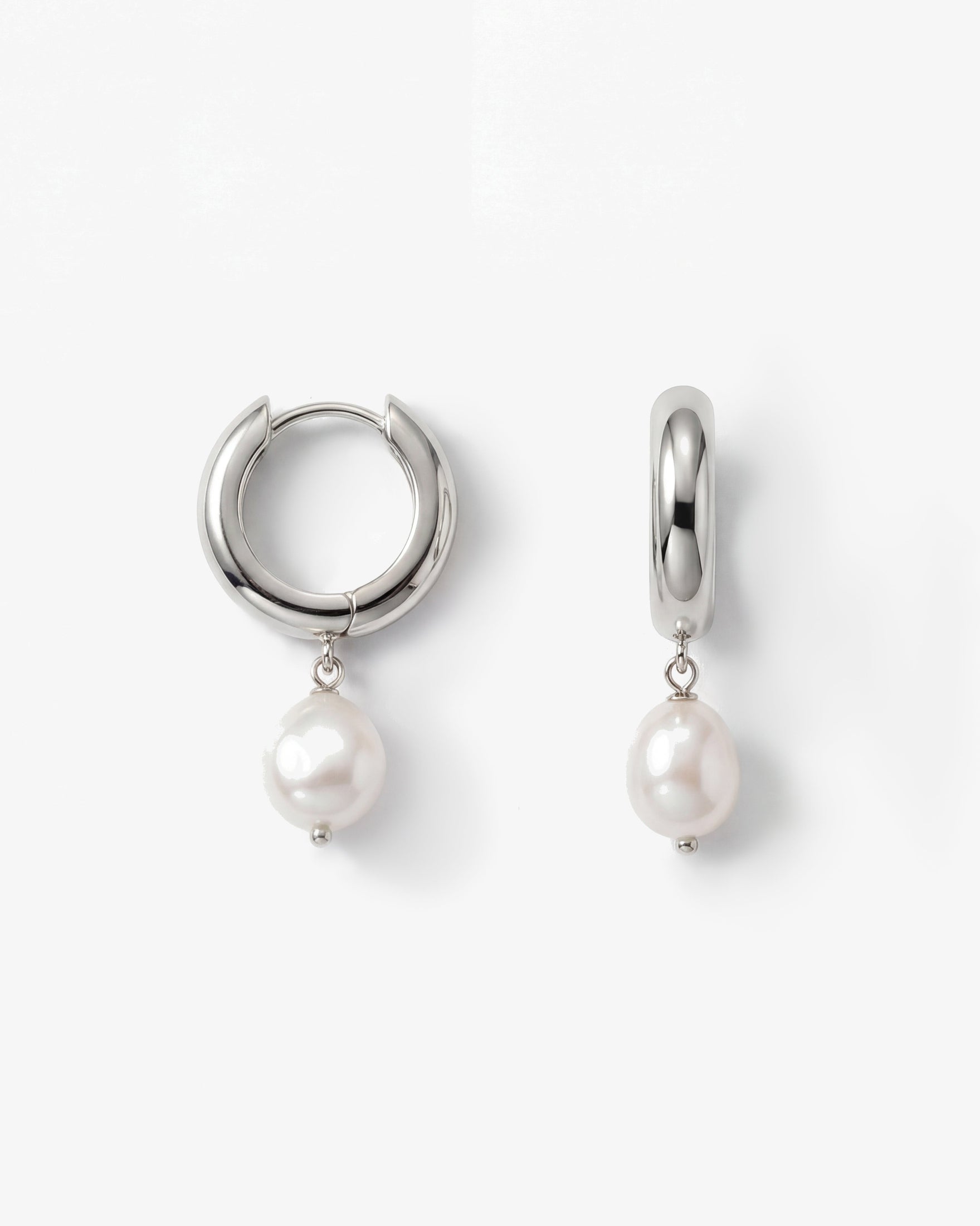 Chunky Silver Freshwater Pearl Hoops
