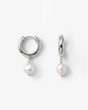 Chunky Silver Freshwater Pearl Hoops