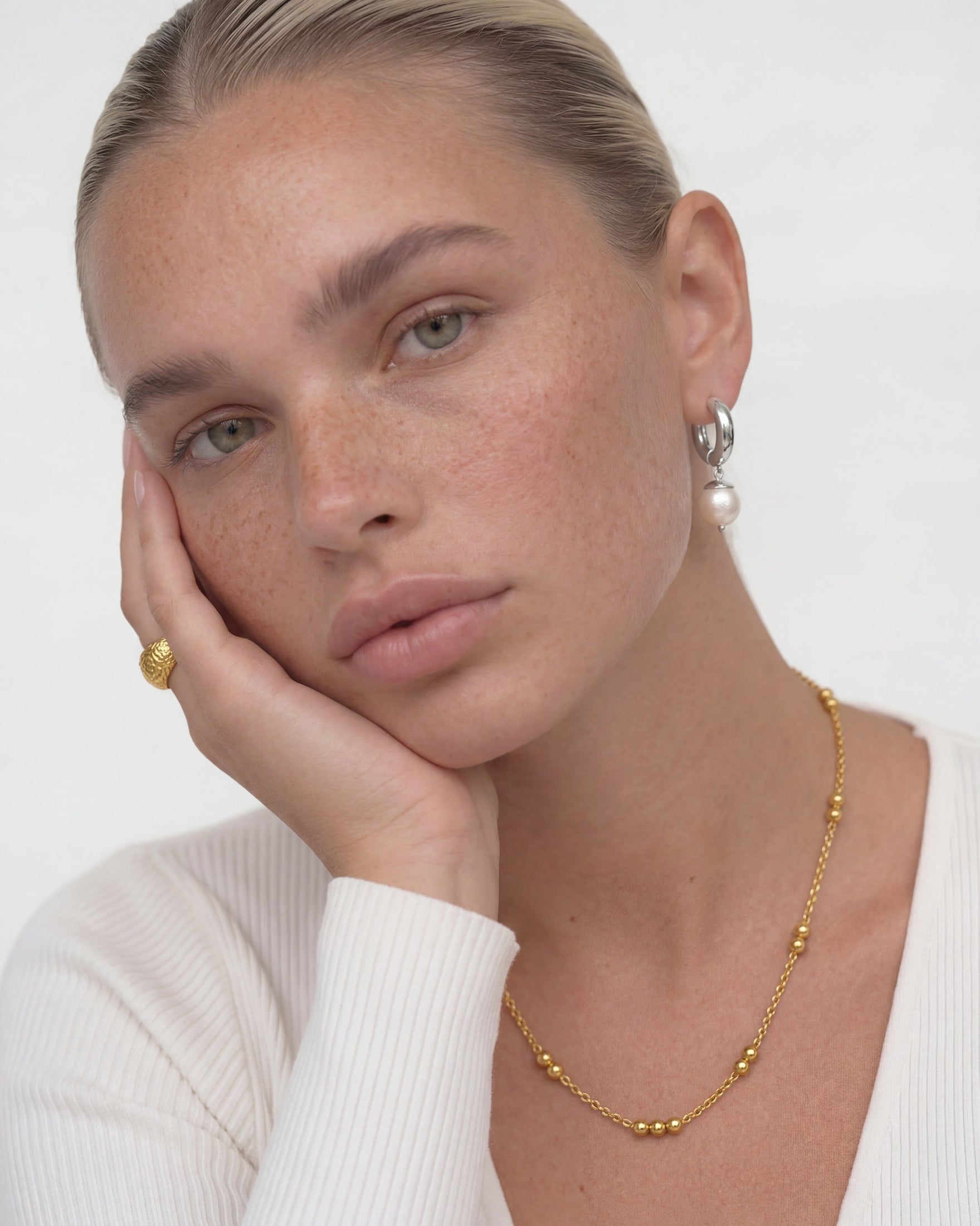 Chunky Silver Freshwater Pearl Hoops