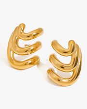 Chunky Triple Hoop Wave 14K Gold Studs