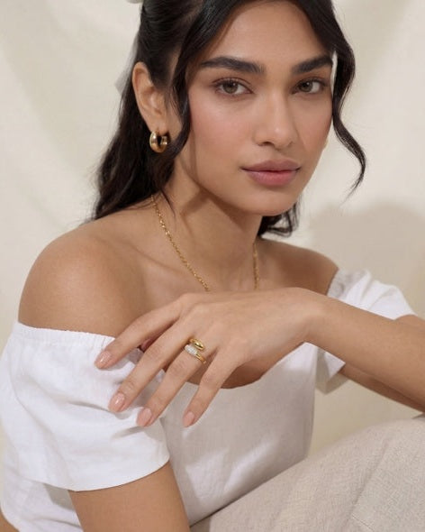 Double Star Dainty Dome 14K Gold Ring
