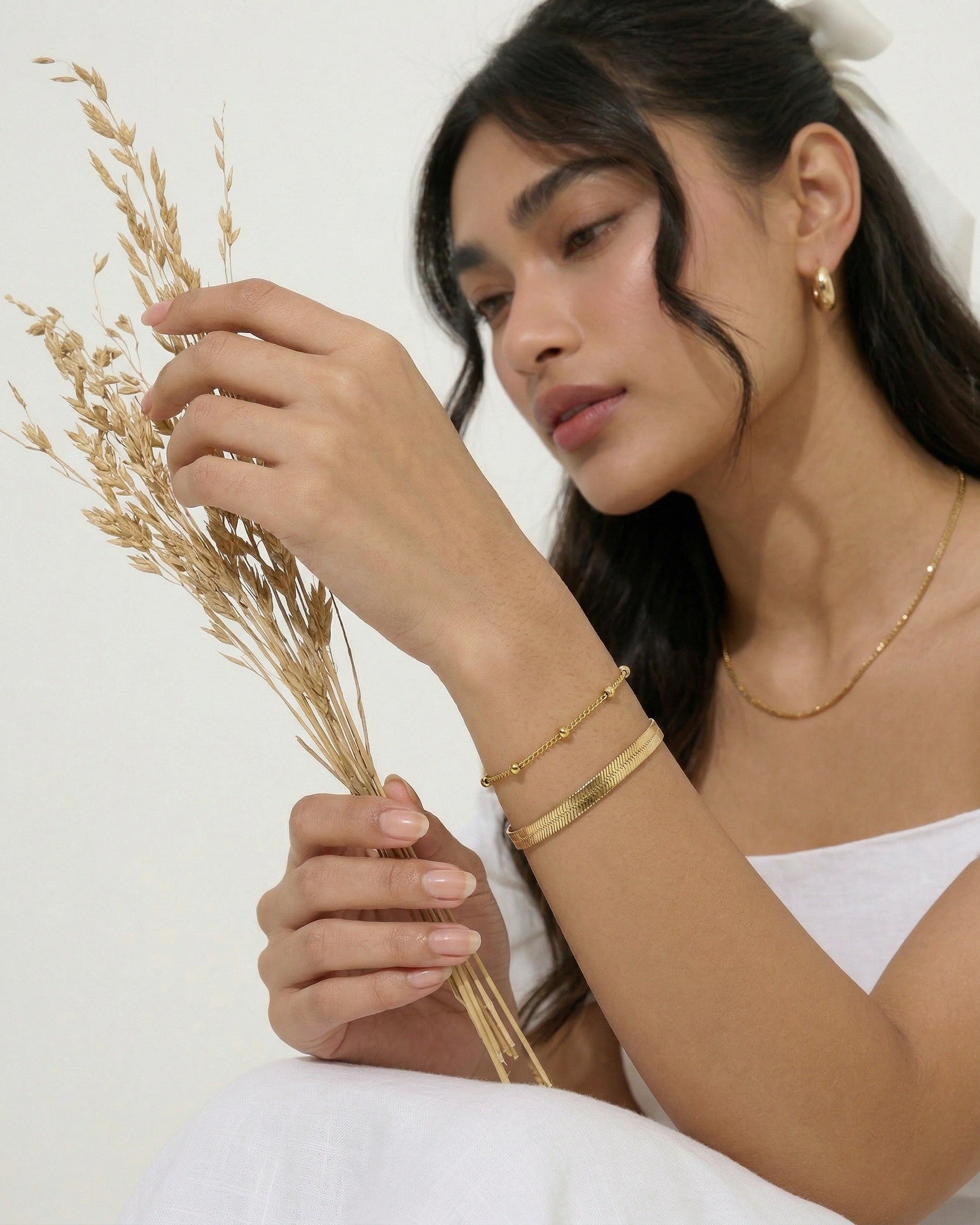 Herringbone Flat Chain 14K Gold Link Bracelet