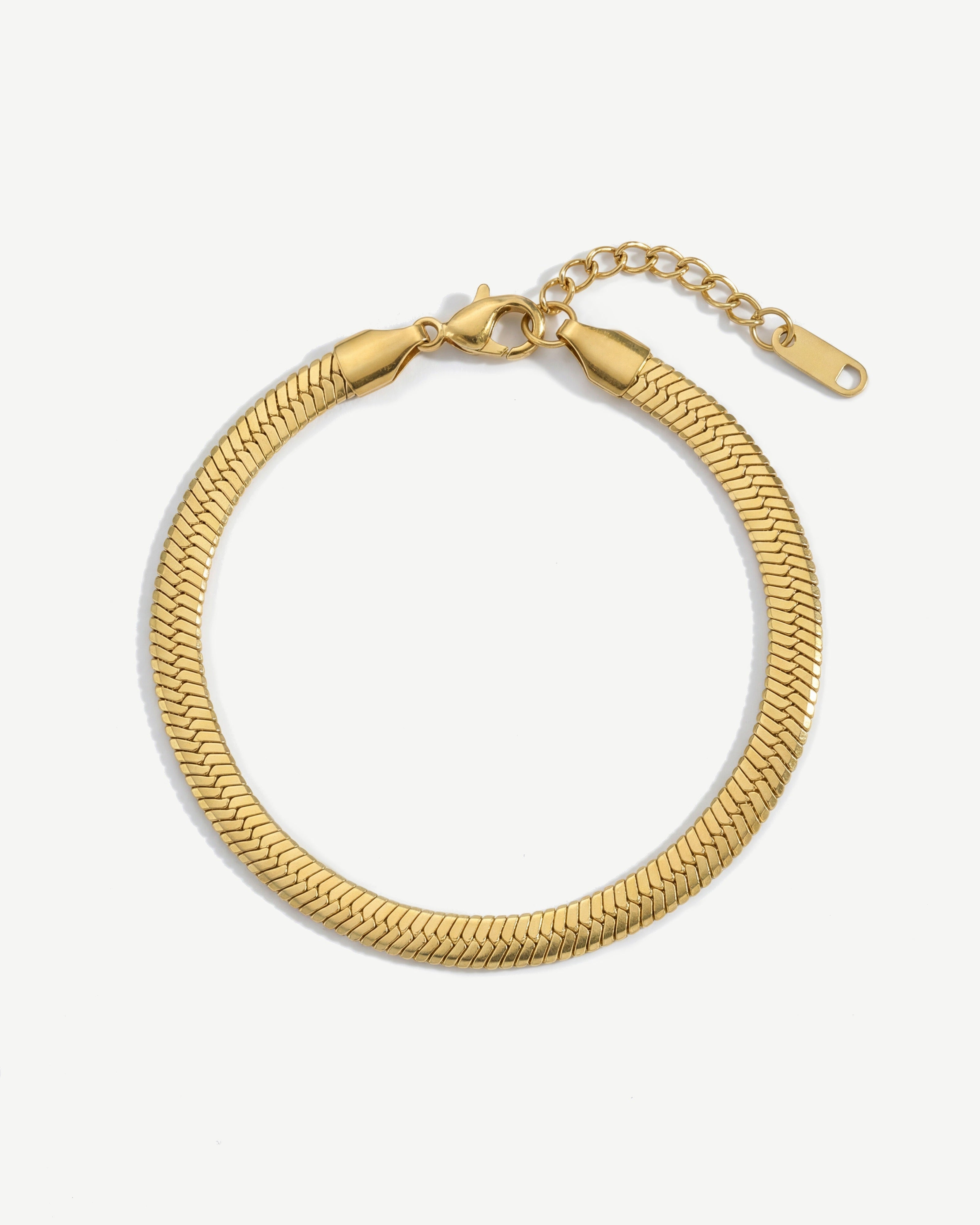 Herringbone Flat Chain 14K Gold Link Bracelet