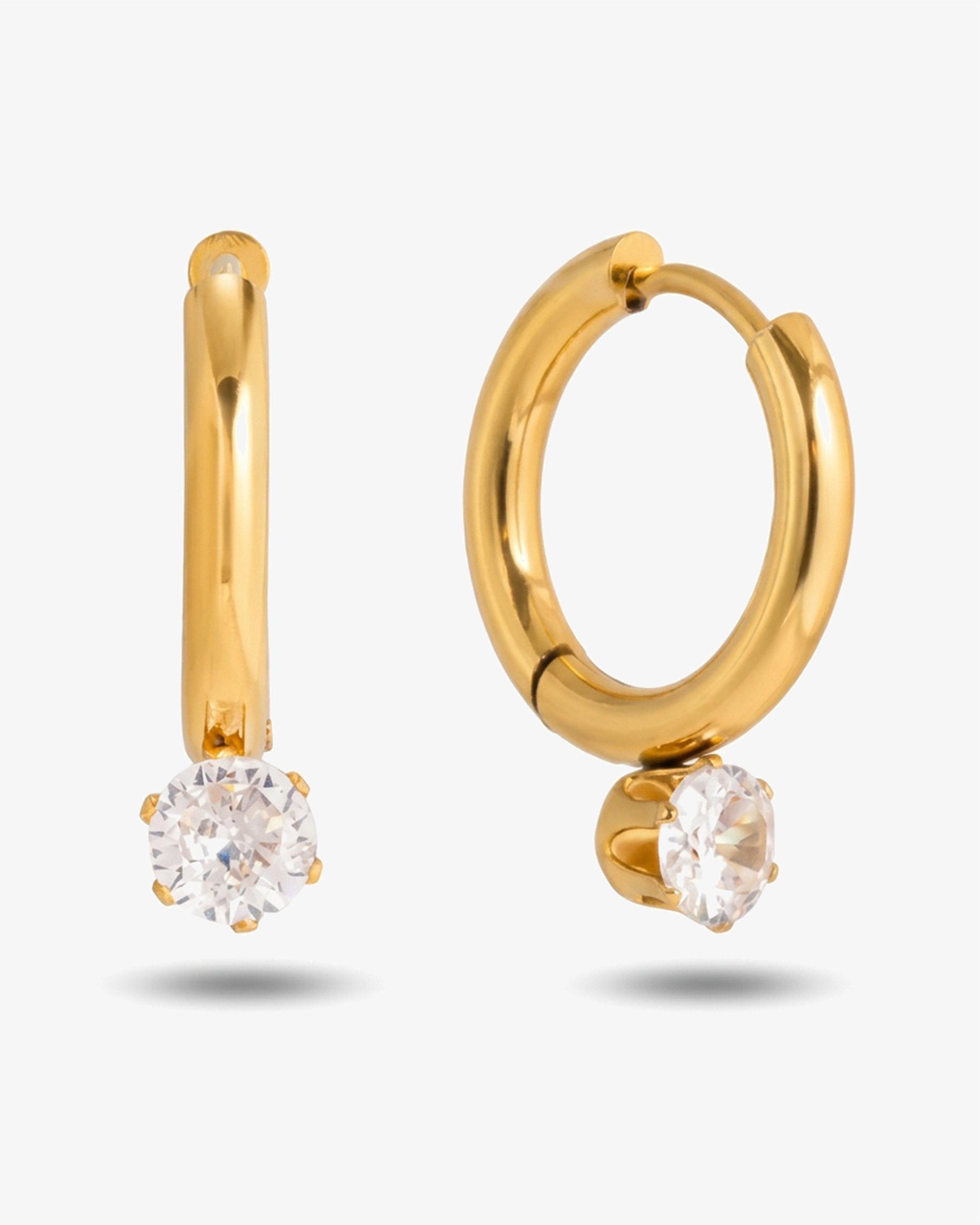 14k Gold Gemstone Droplet Huggie Hoops