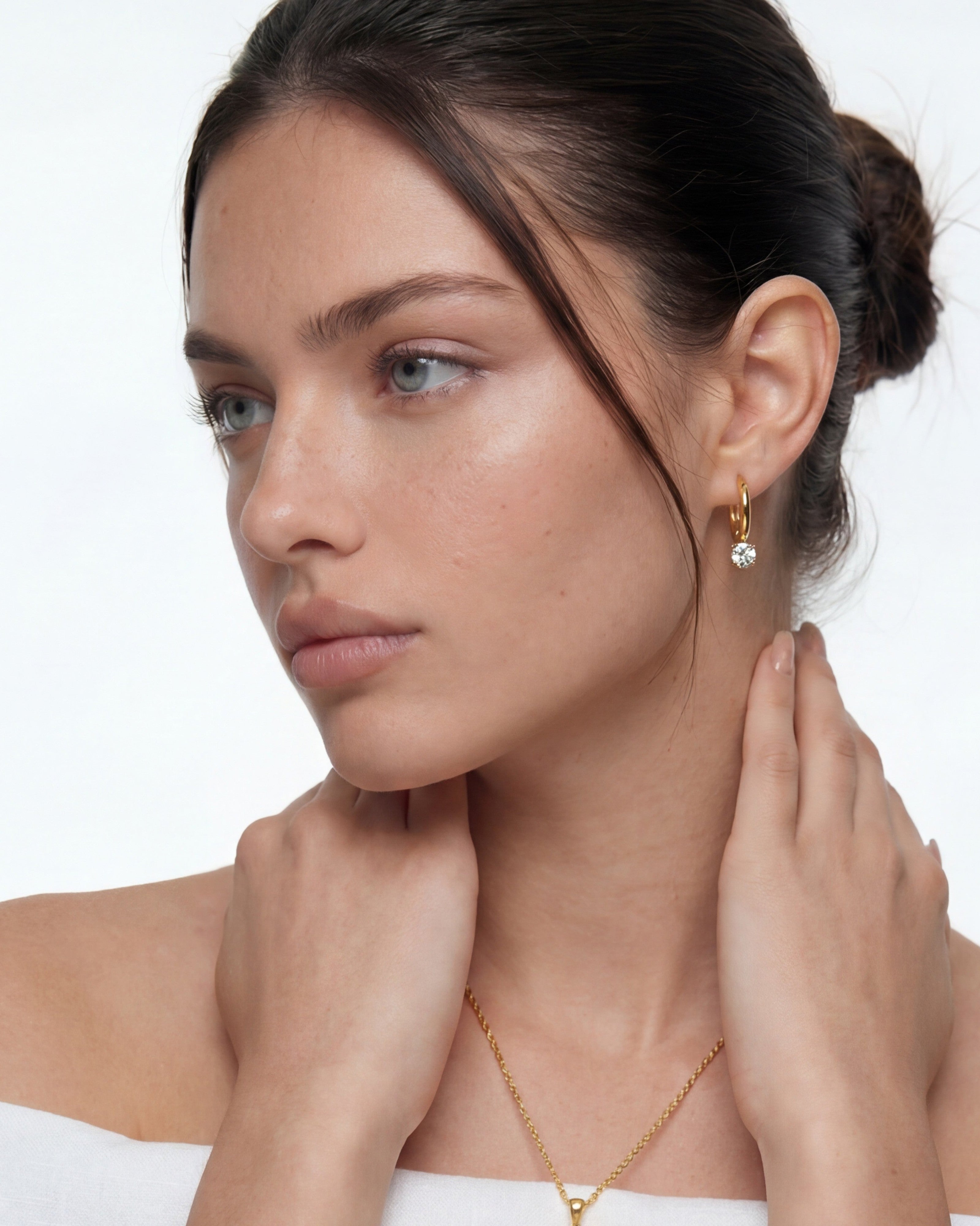 14k Gold Gemstone Droplet Huggie Hoops