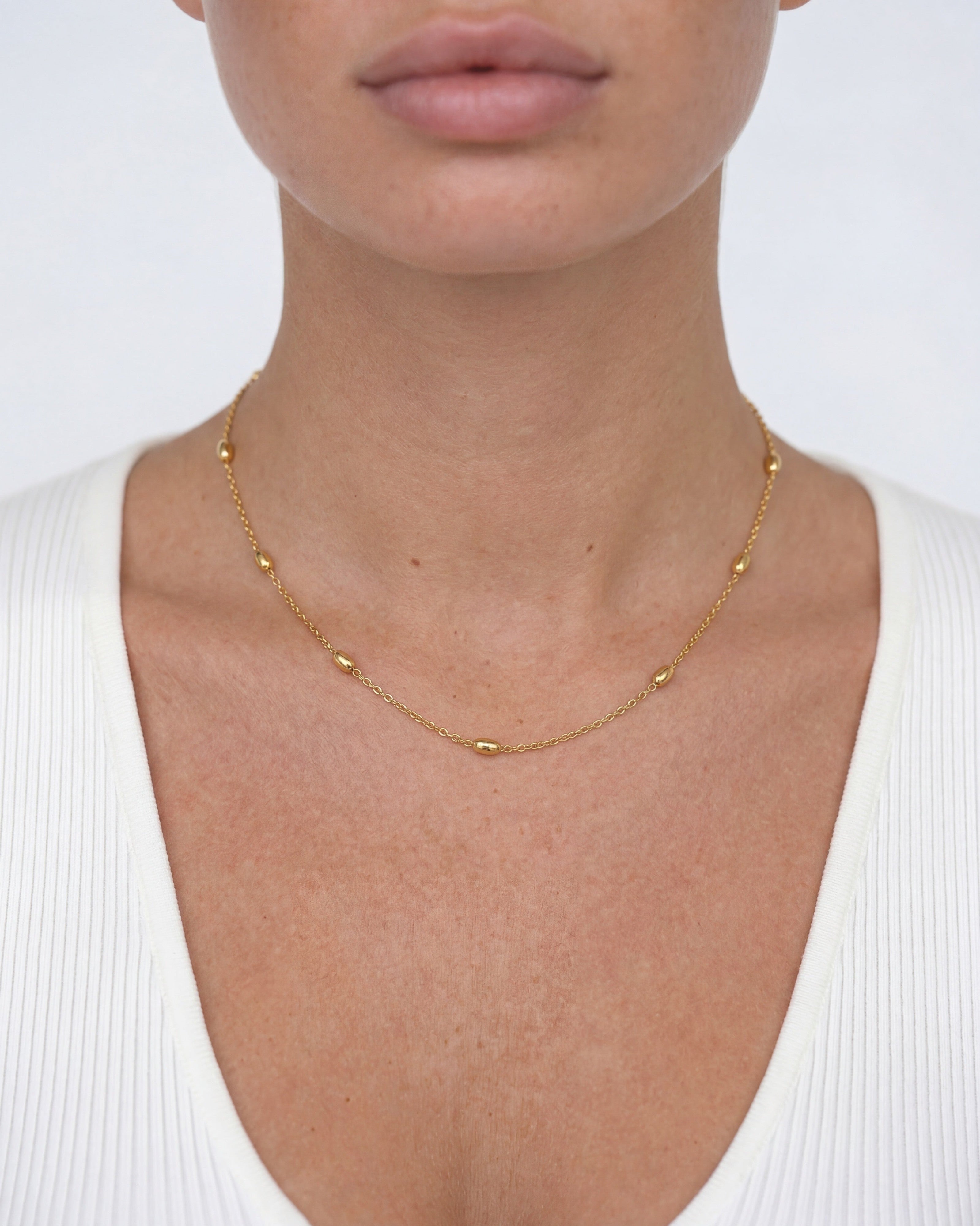 Dainty 14K Gold Beaded Choker Necklace