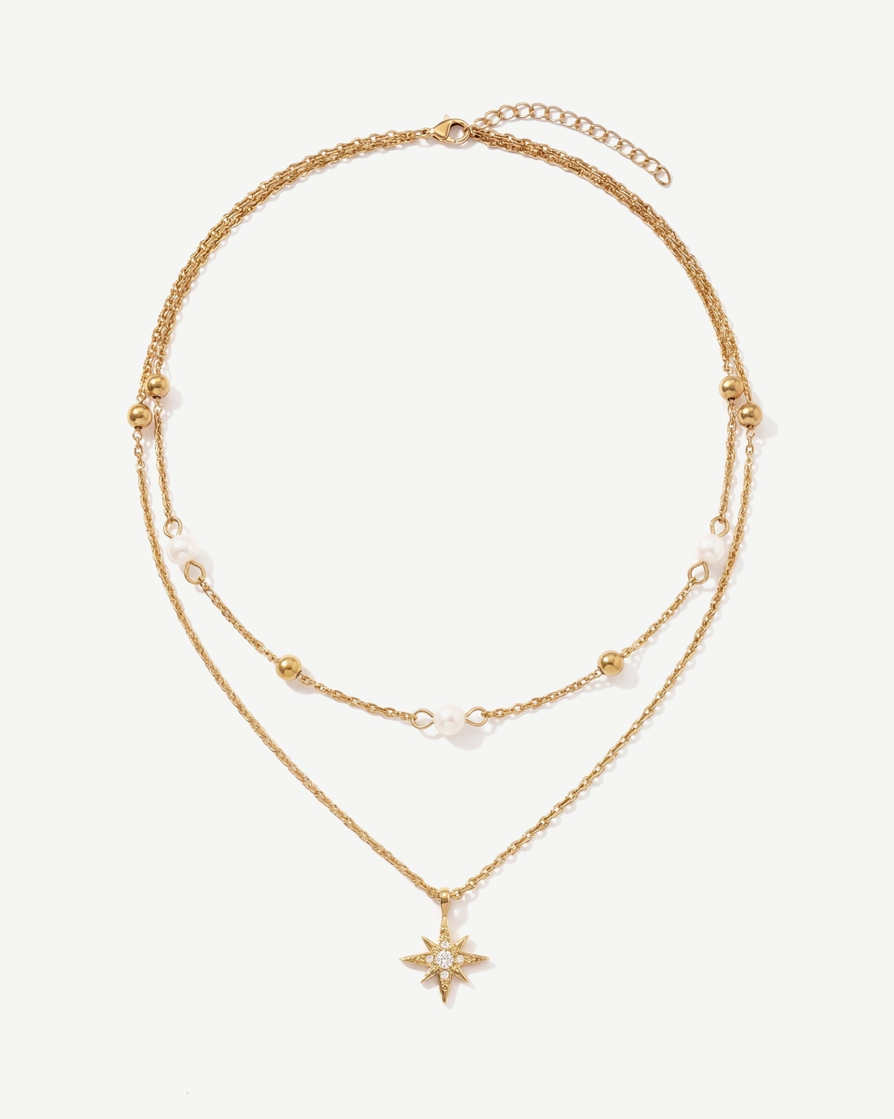 14K Gold Double Star Satellite Pendant Necklace