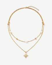 14K Gold Double Star Satellite Pendant Necklace