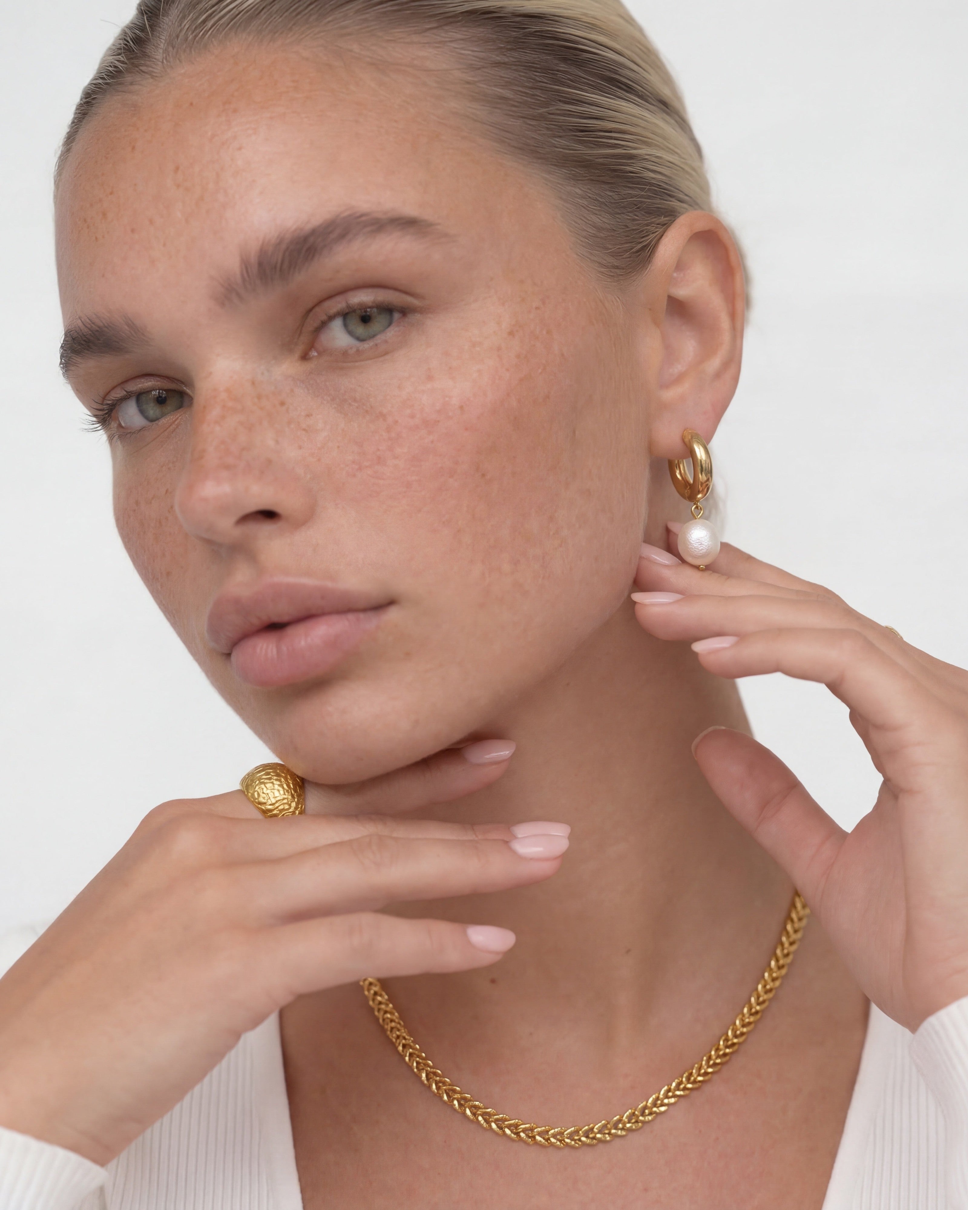 Chunky 14K Gold Freshwater Hoops