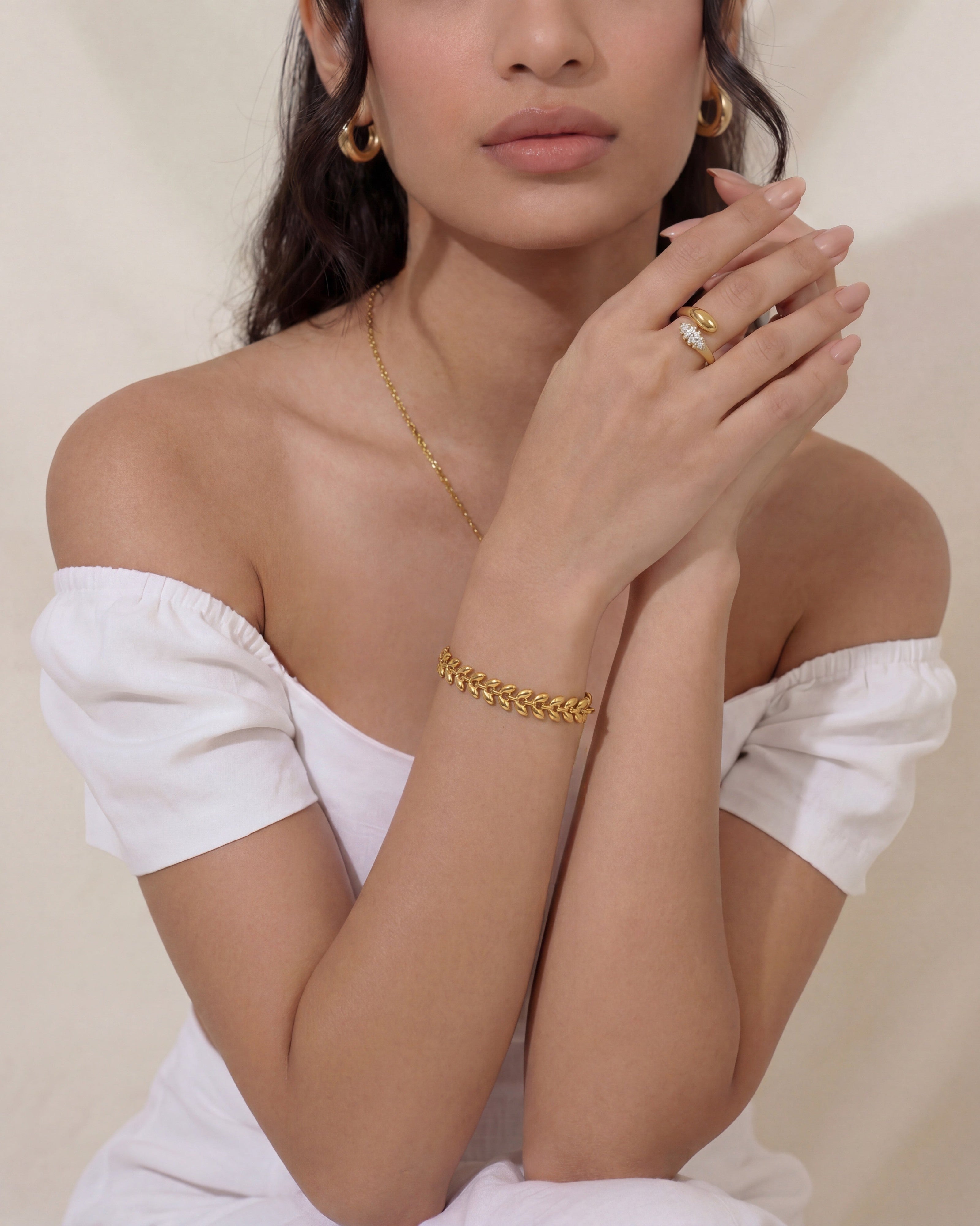 14K Gold Leaf Chain Bracelet