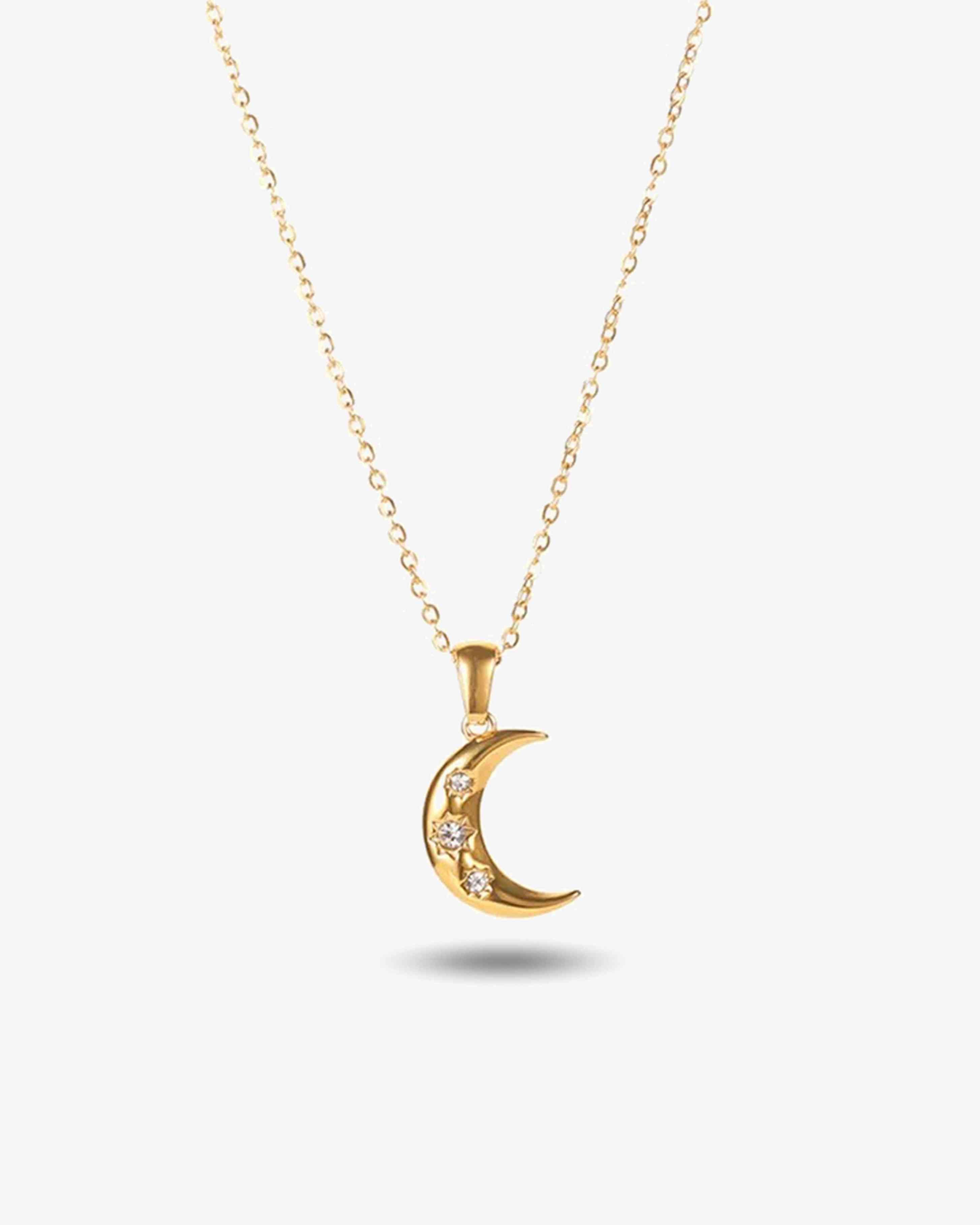 14K Gold Moon & Star Pendant Necklace