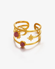 Chunky Star, Moon & Sun Gemstone 14K Gold Ring
