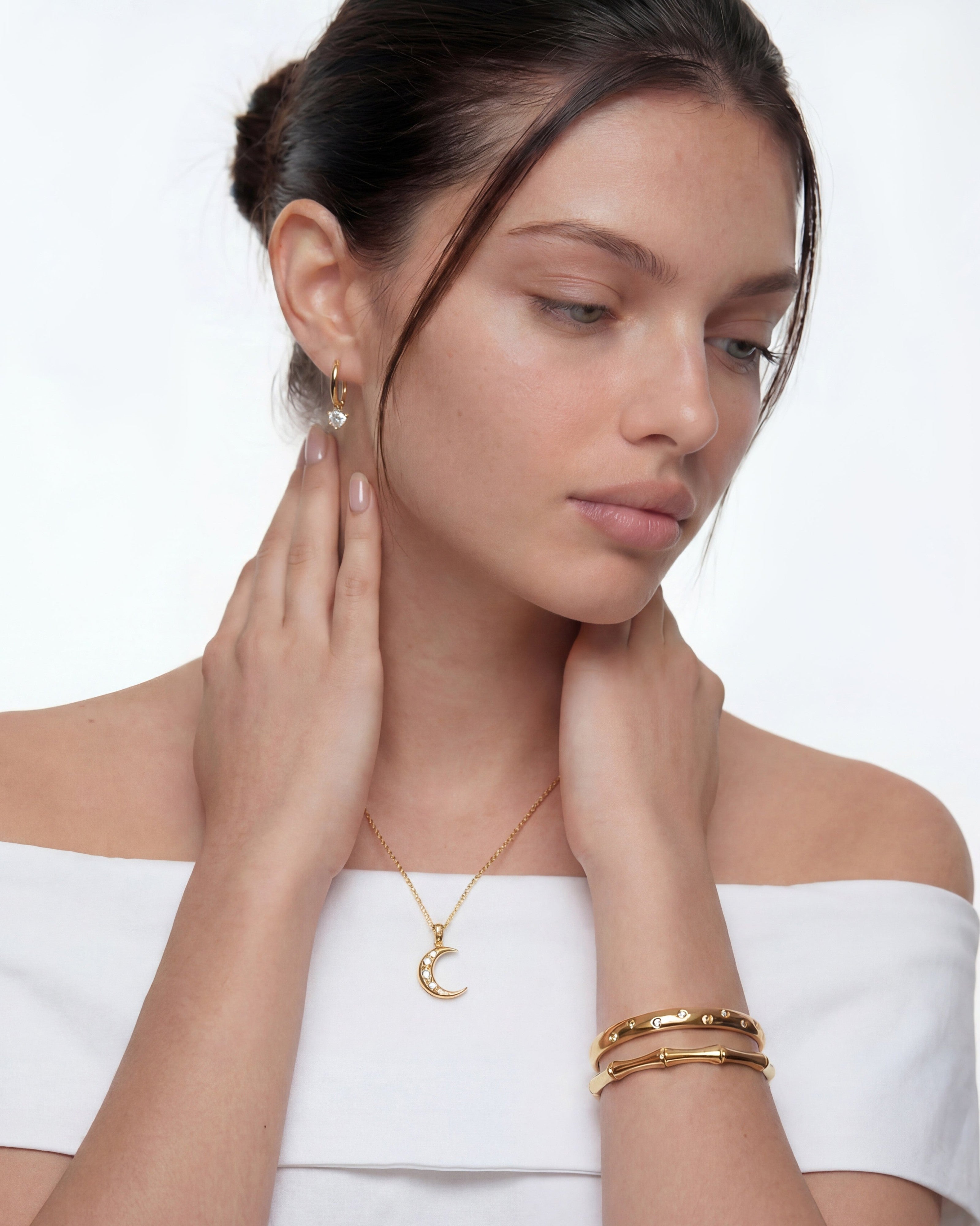 14k Gold Band Bamboo Stackable Bangle