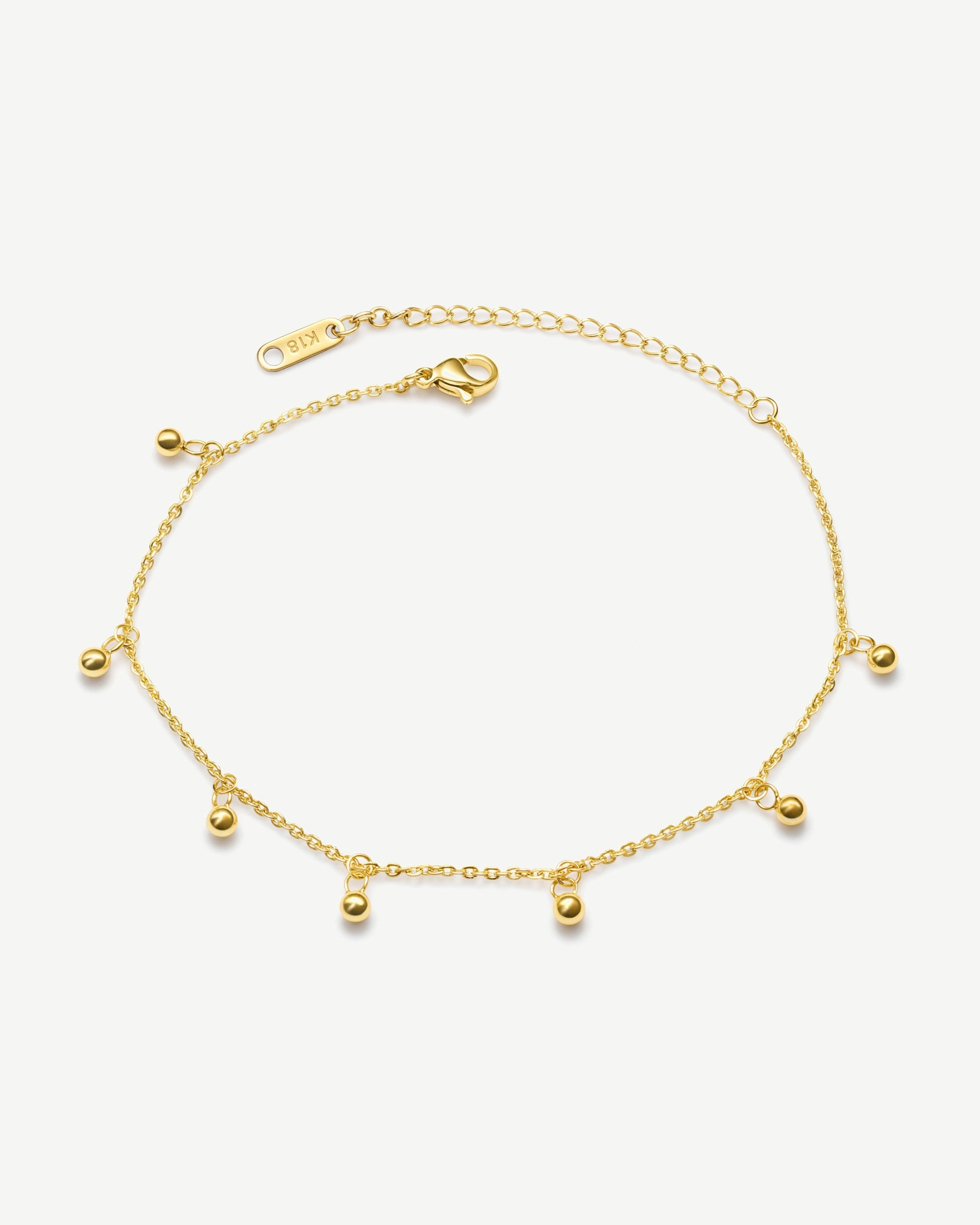 Tiny 14K Gold Beaded Drop Satellite Anklet
