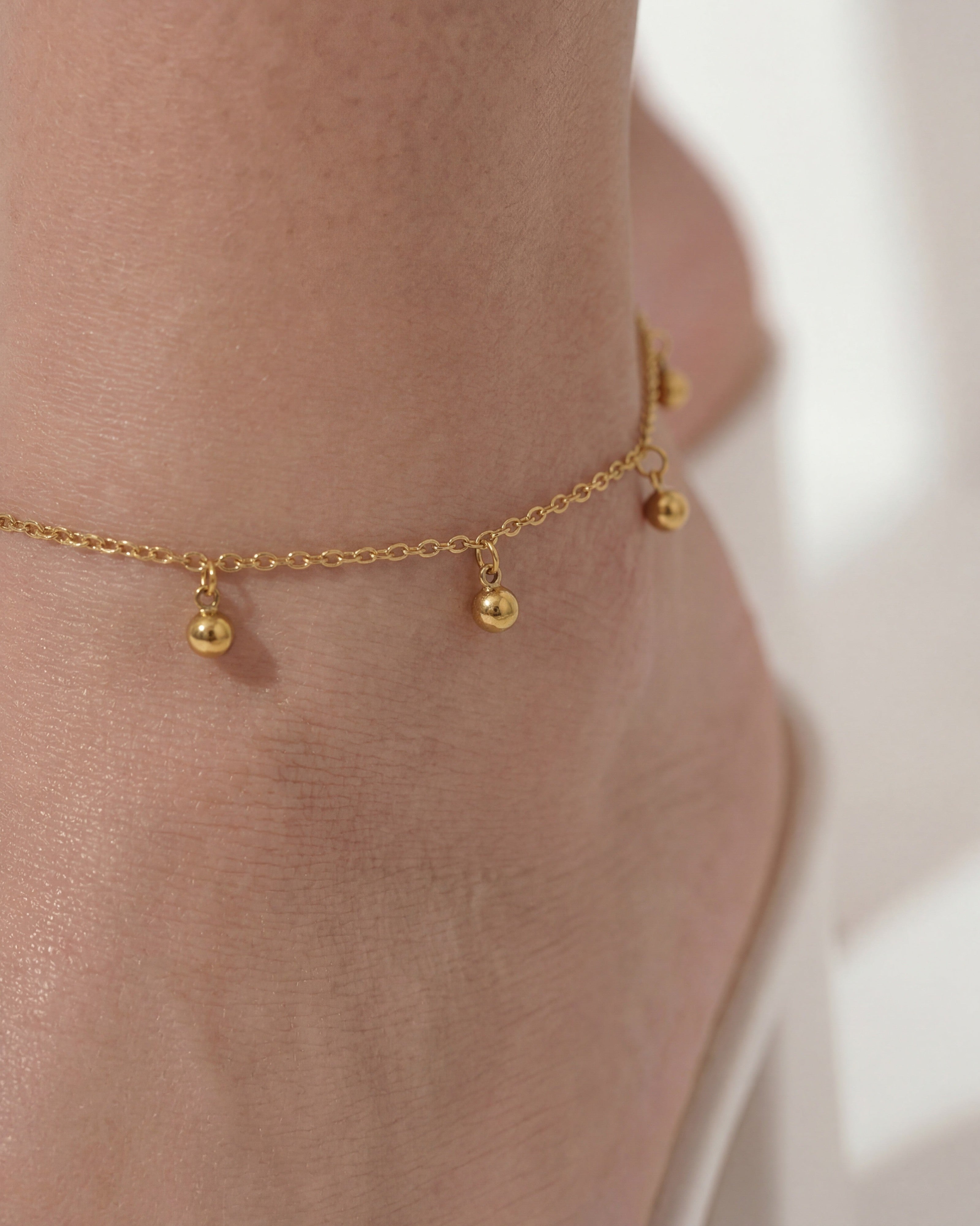 Tiny 14K Gold Beaded Drop Satellite Anklet