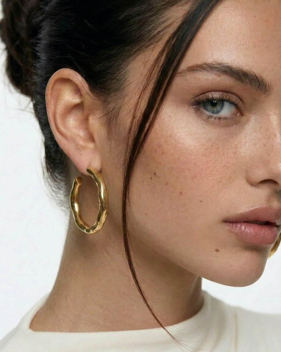 Chunky 14K Gold Hammered Hoops