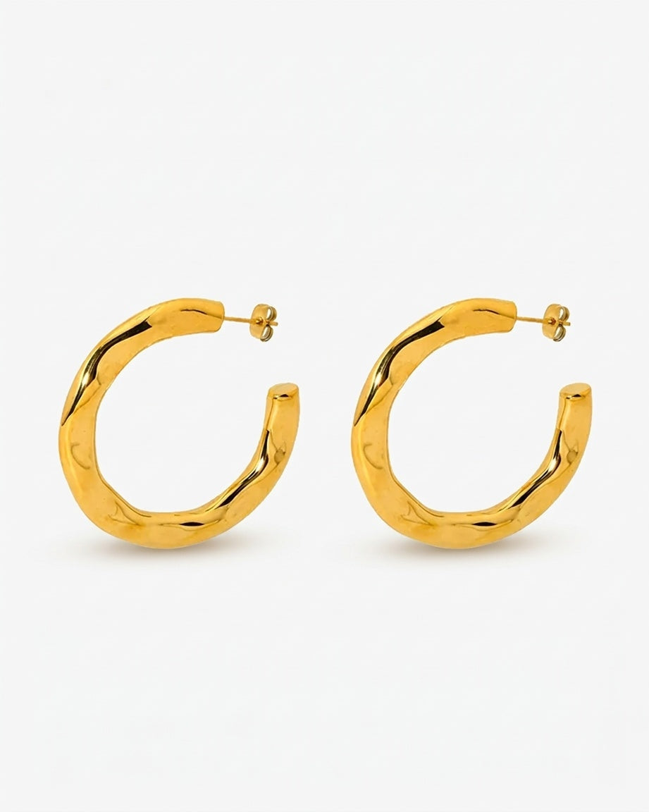 Chunky 14K Gold Hammered Hoops