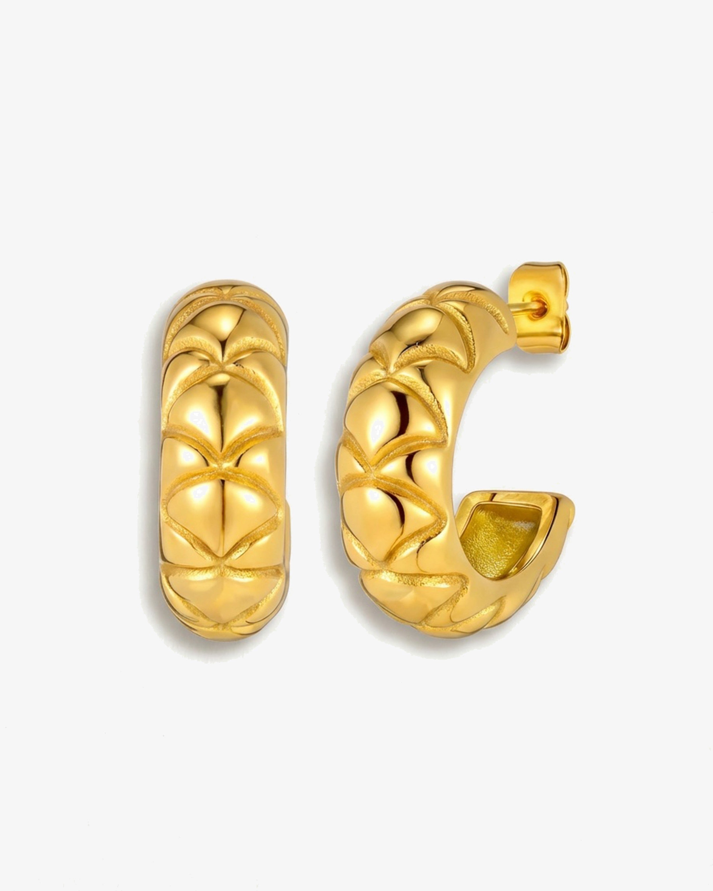 Chunky 14k Gold Engraved Huggie Hoops