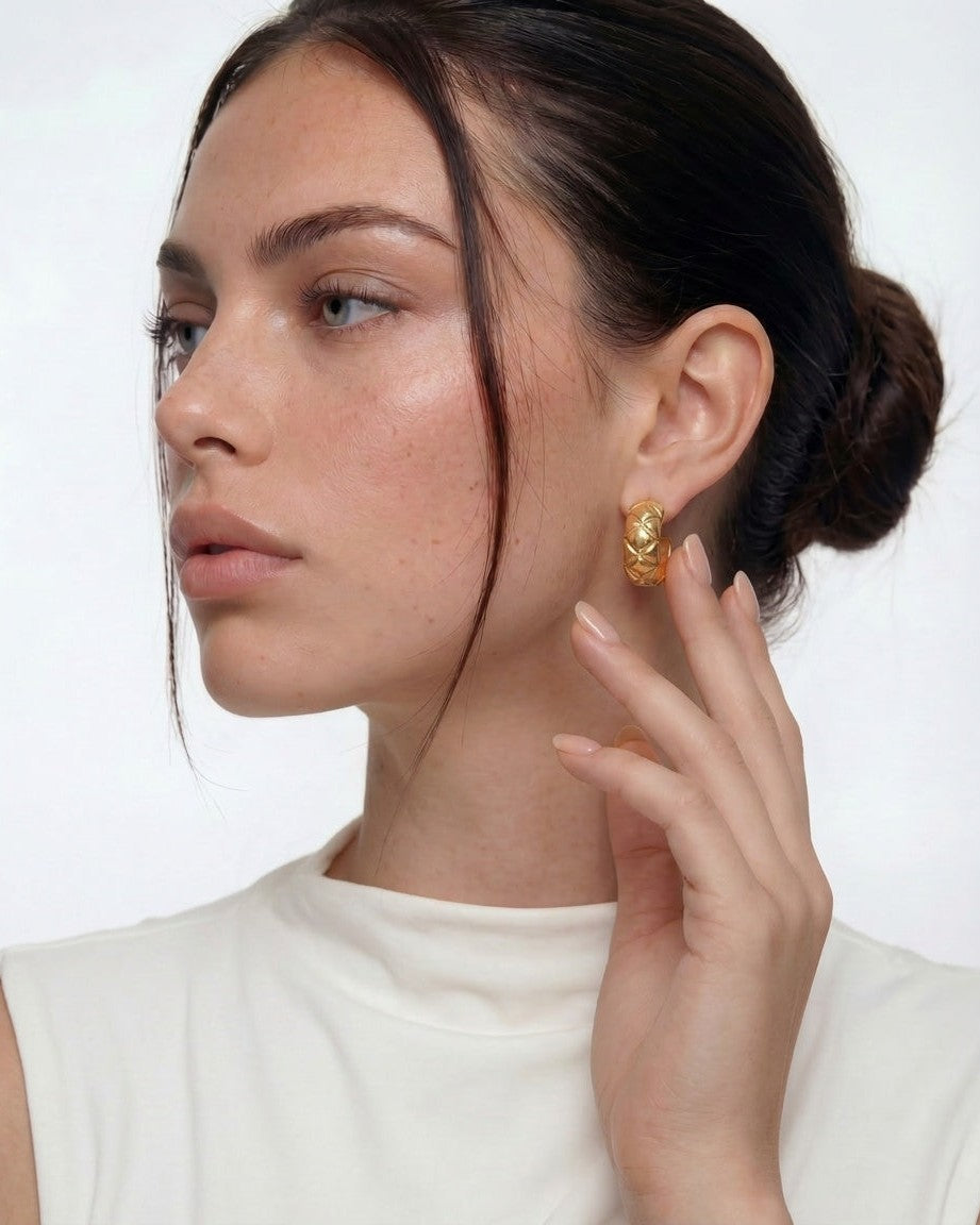 Chunky 14k Gold Engraved Huggie Hoops