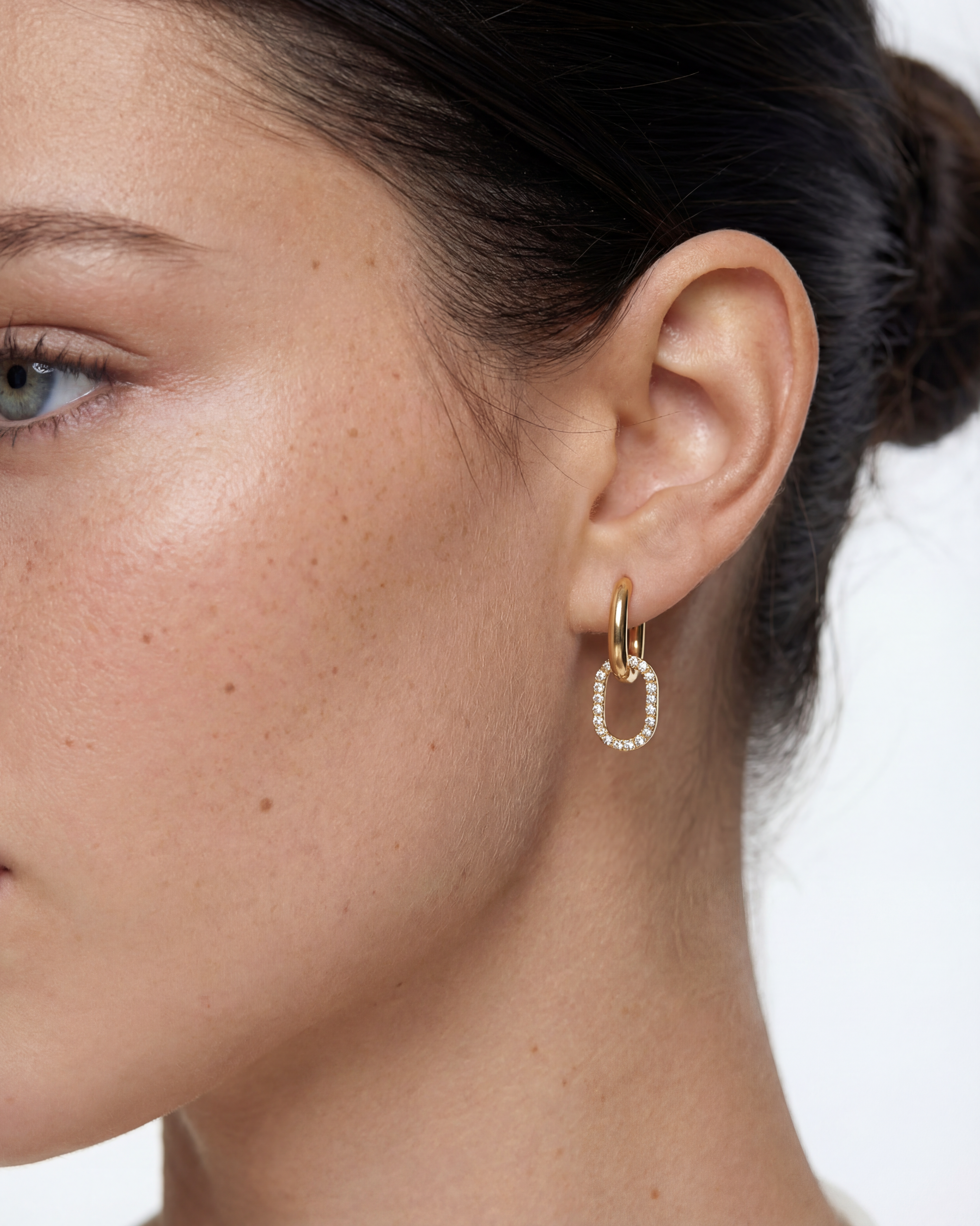 Dainty 14k Gold Gemstone Double Loop Hoops