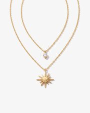 14K Gold Double Star Diamanté Pendant Necklace