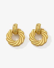 Thick 14K Gold Ribbed Hoop Studs