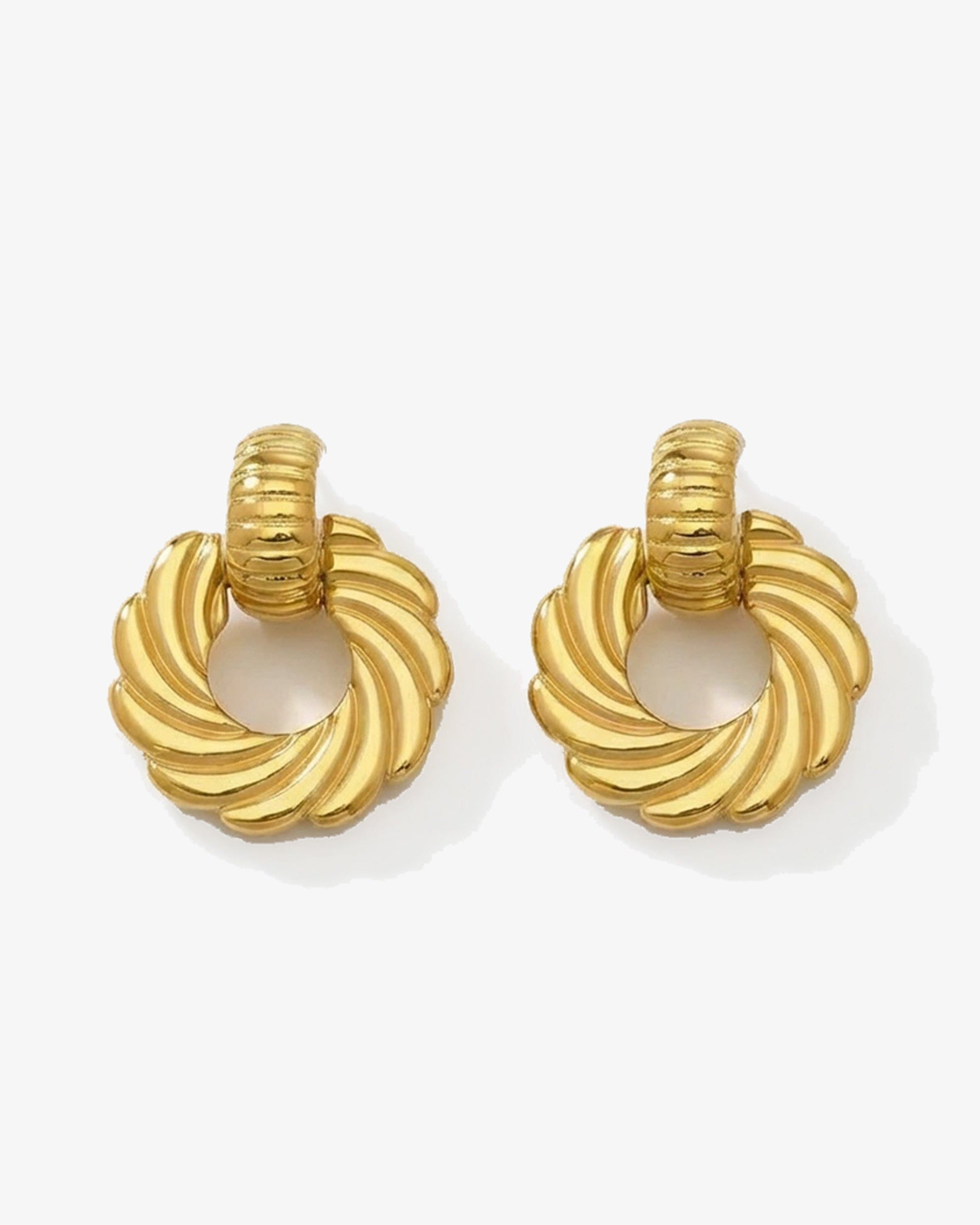 Thick 14K Gold Ribbed Hoop Studs