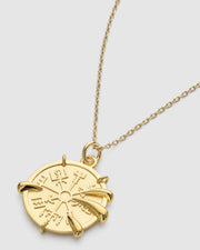 Chunky Viking Compass Gold Claw Medallion Coin Necklace