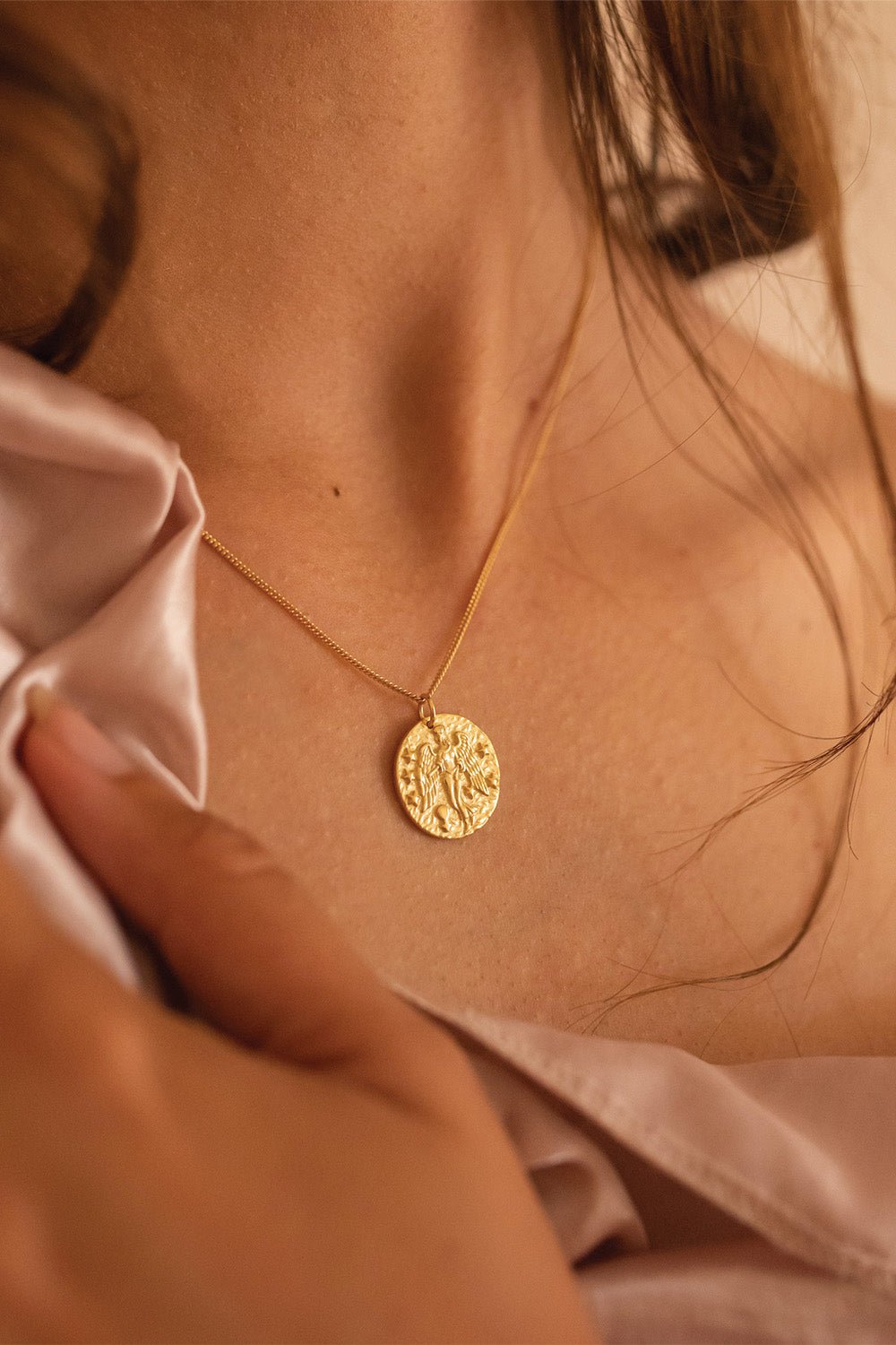 14K Gold Goddess Pendant Necklace Gold Medallion Necklace for Women Gold Coin Necklace Gold Disc Necklace Long Gold Layer Necklace Elk Bloom