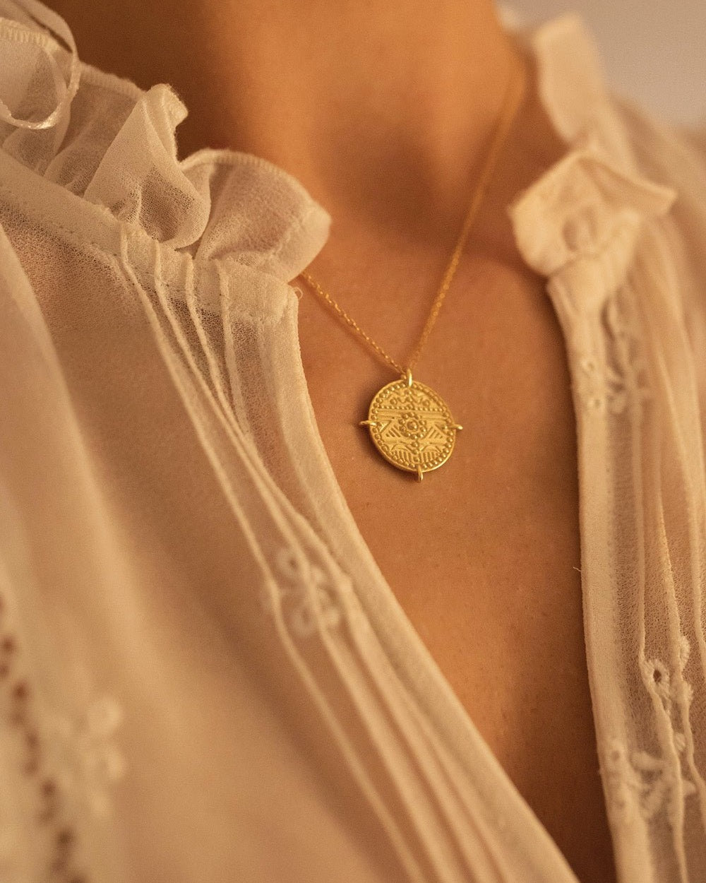Chunky 18K Gold Aztec Coin Medallion Necklace - Necklaces - Elk & Bloom