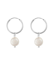 Chunky Sterling Silver Freshwater Pearl Hoops - Earrings - Elk & Bloom
