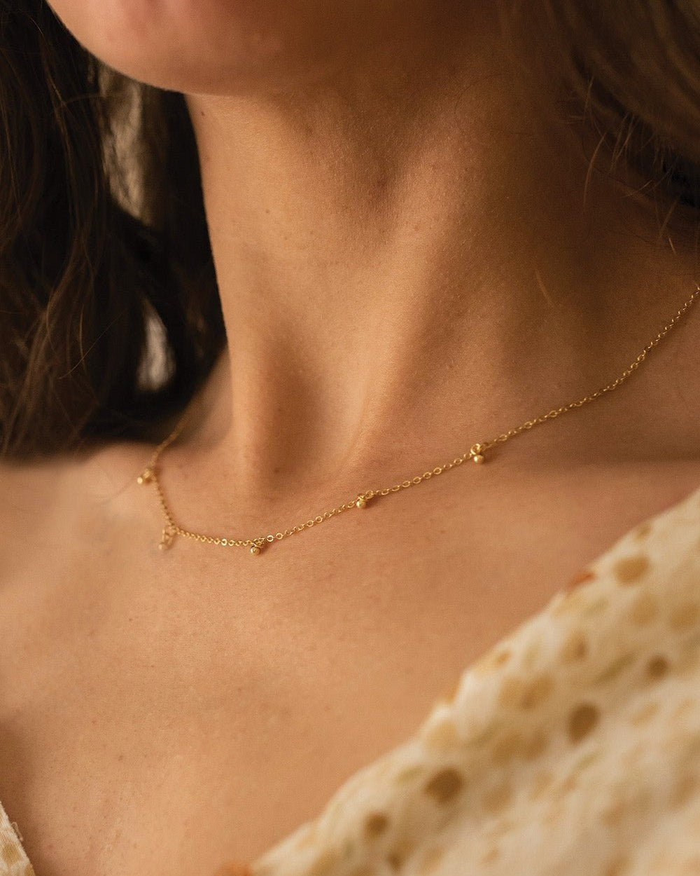Dainty 14K Gold Beaded Drop Choker Necklace - Necklaces - Elk & Bloom