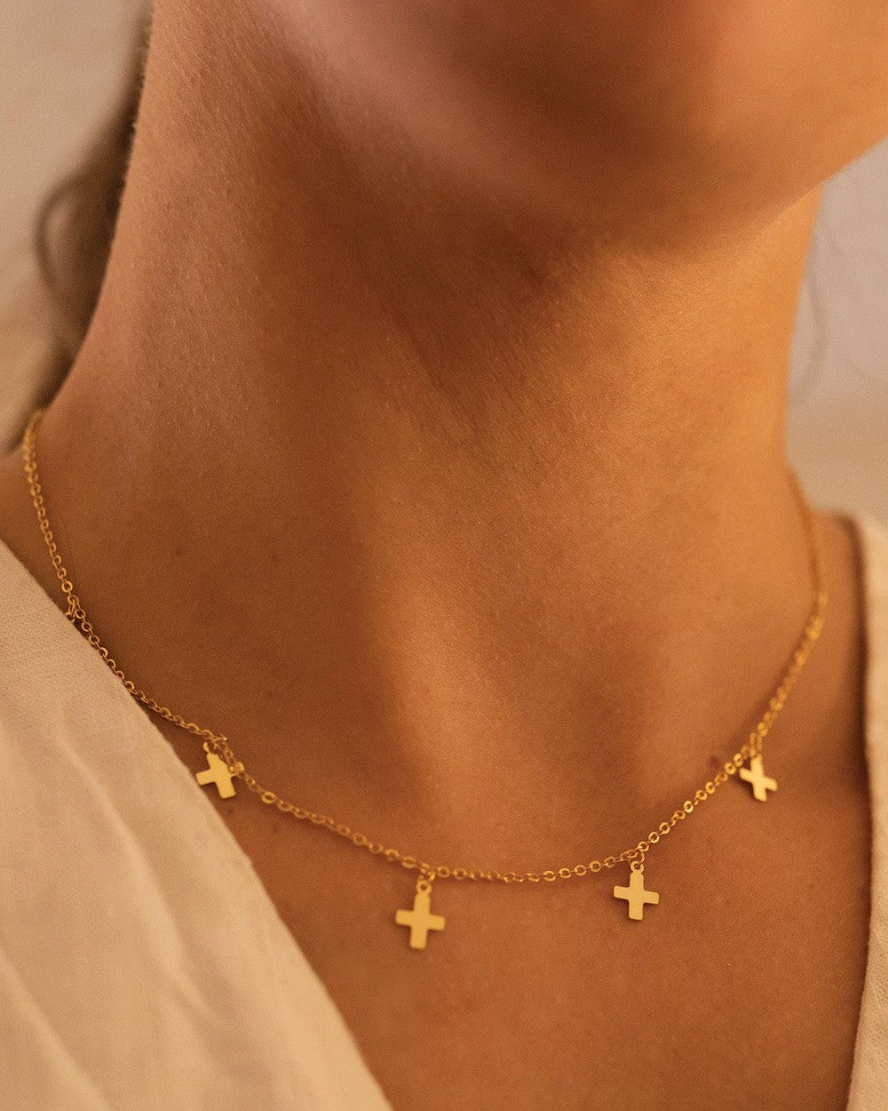 Dainty 14K Gold Cross Choker Necklace - Necklaces - Elk & Bloom