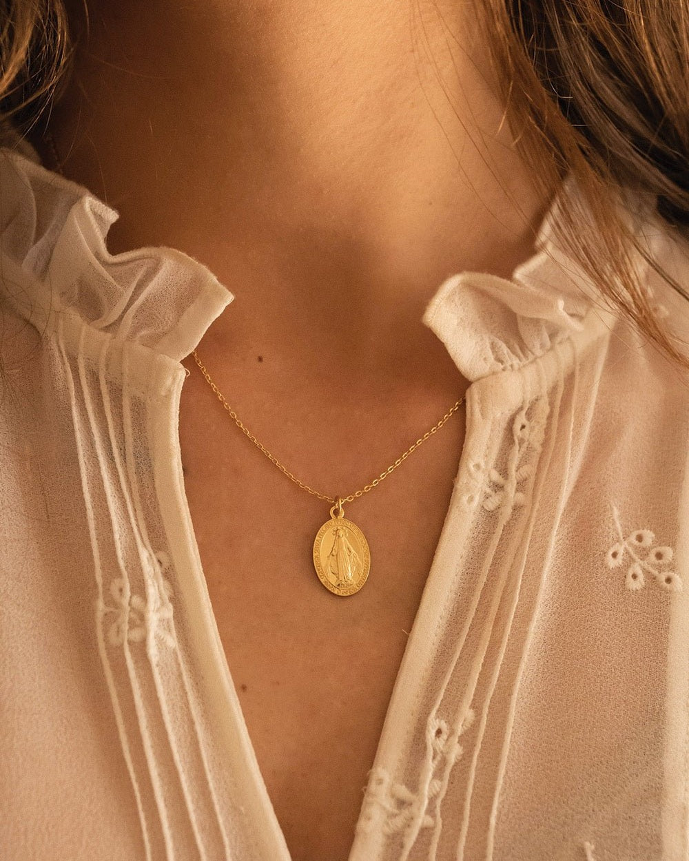 Dainty 14K Gold Virgin Mary Miraculous Medal Choker Necklace - Necklaces - Elk & Bloom