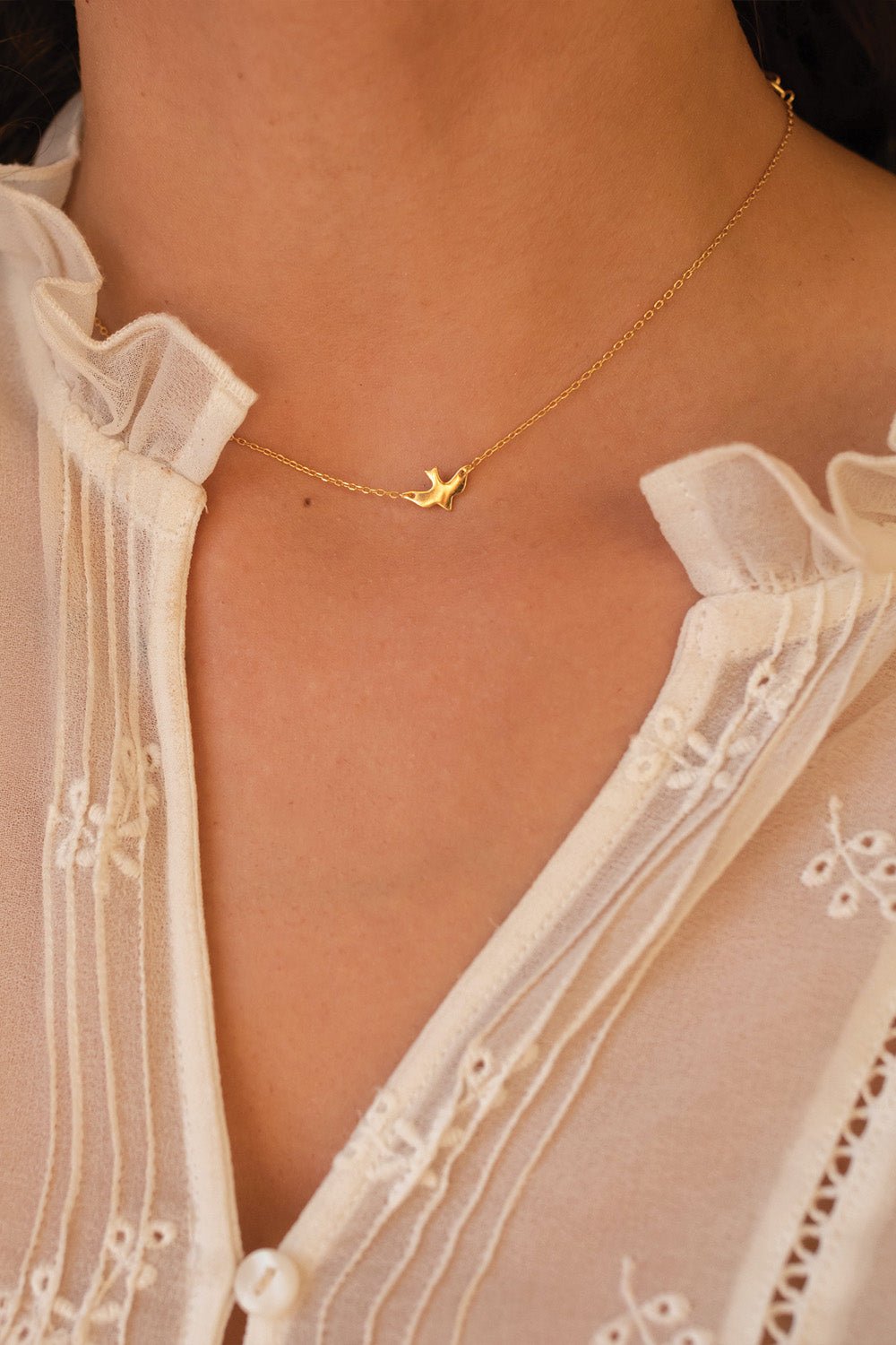 Zierliche 18K Gold Vogel Halskette Choker Gold Ja bitte Standardlange