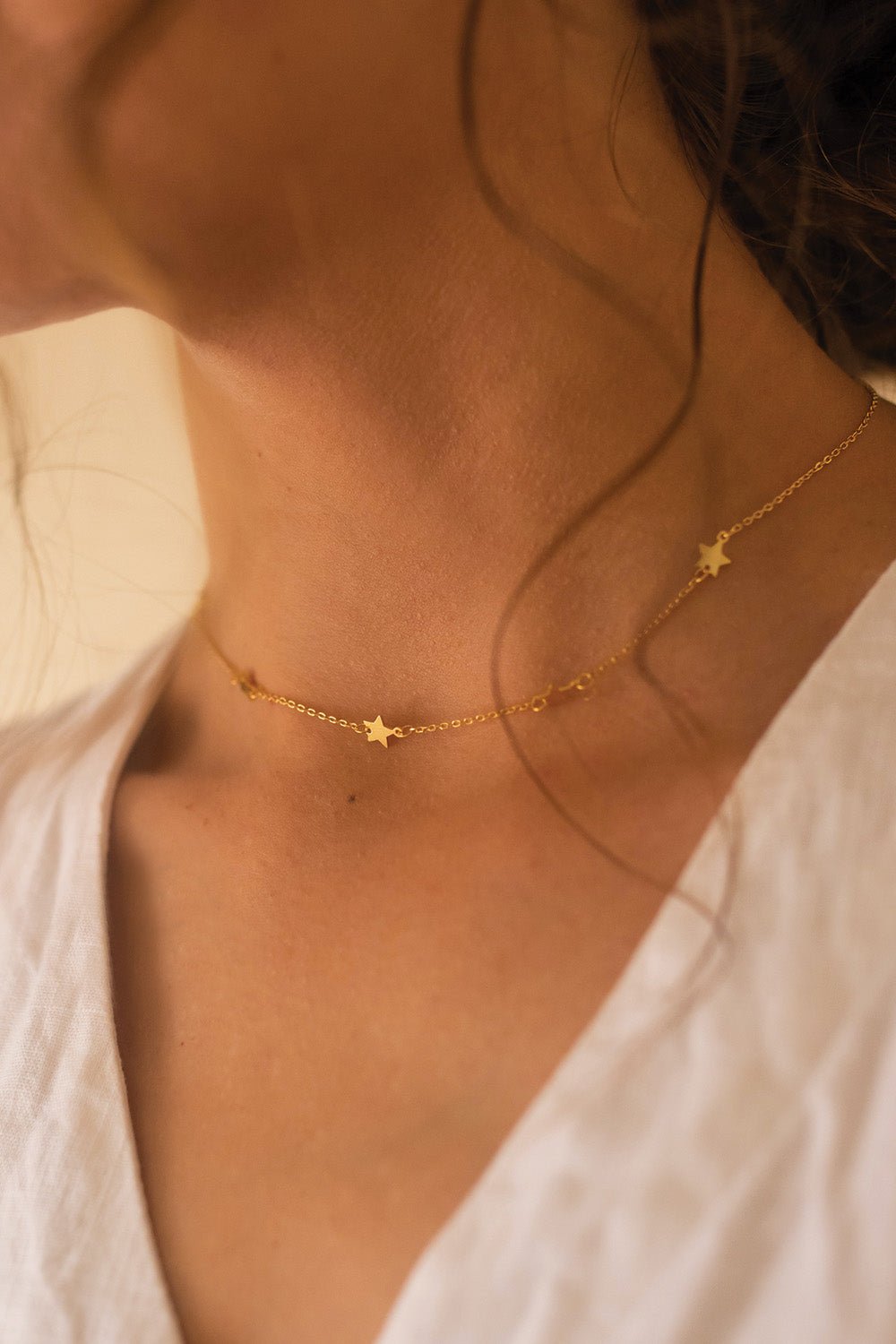 Dainty Gold 18K Star Choker, Gold Star Necklace, Gold Disc Choker