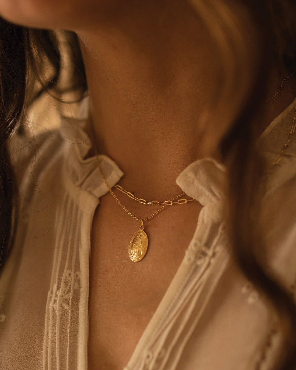 Dainty Sterling Silver Virgin Mary Miraculous Medal Choker Necklace - Necklaces - Elk & Bloom