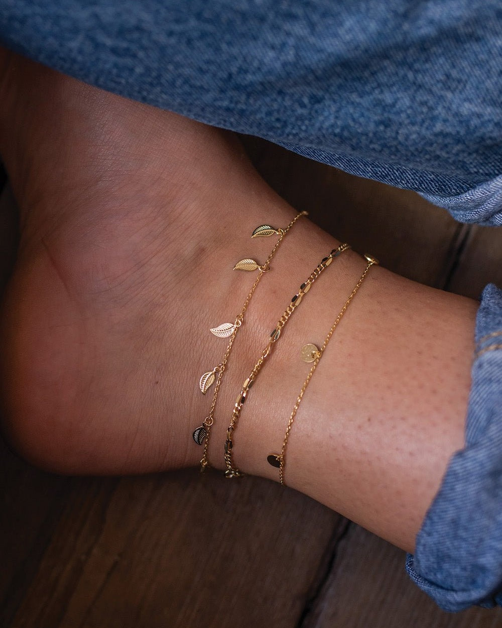 Delicate 14k Gold Leaf Anklet - Anklets - Elk & Bloom
