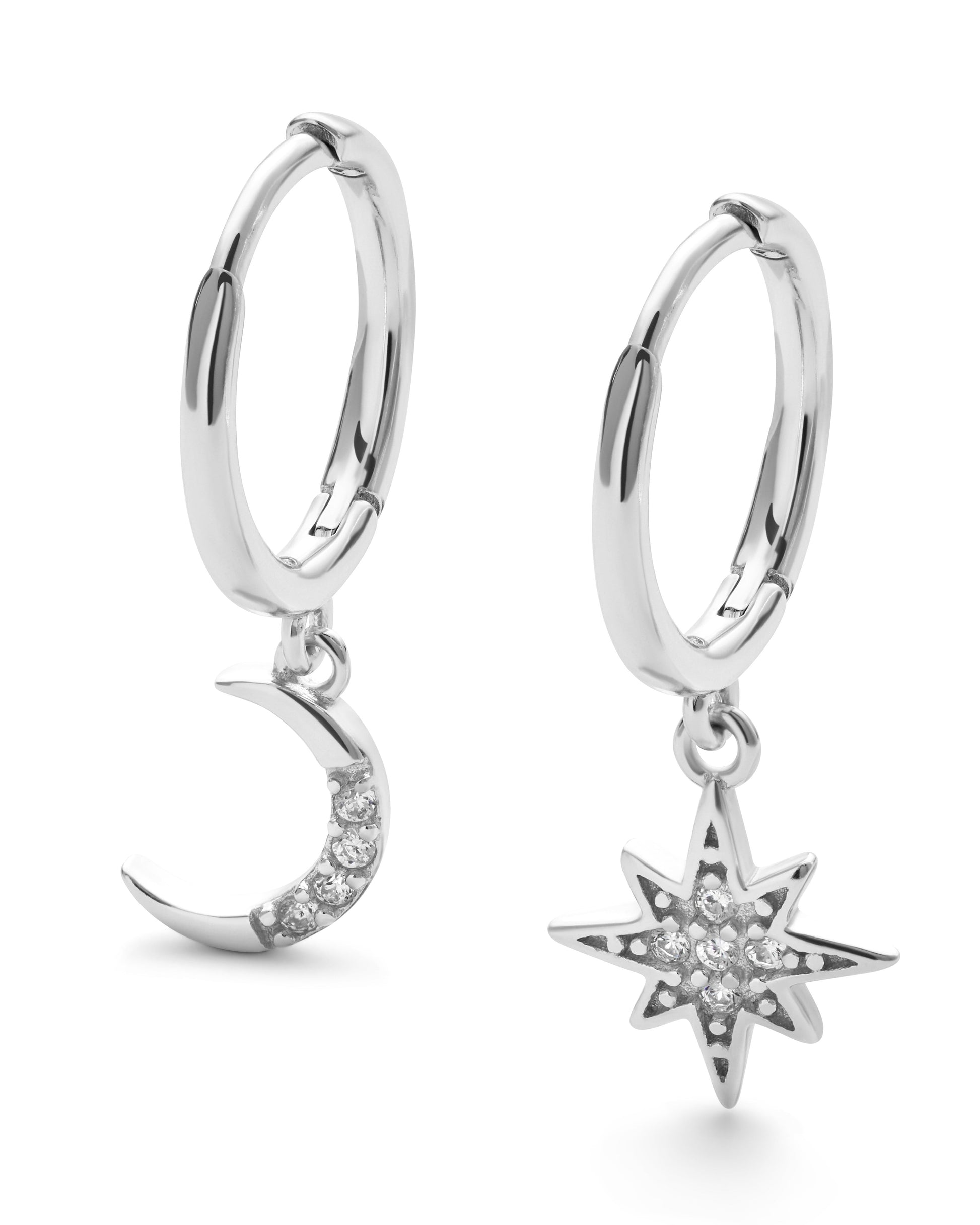 Sterling Silver Star and Crescent Moon Earrings - Earrings - Elk & Bloom