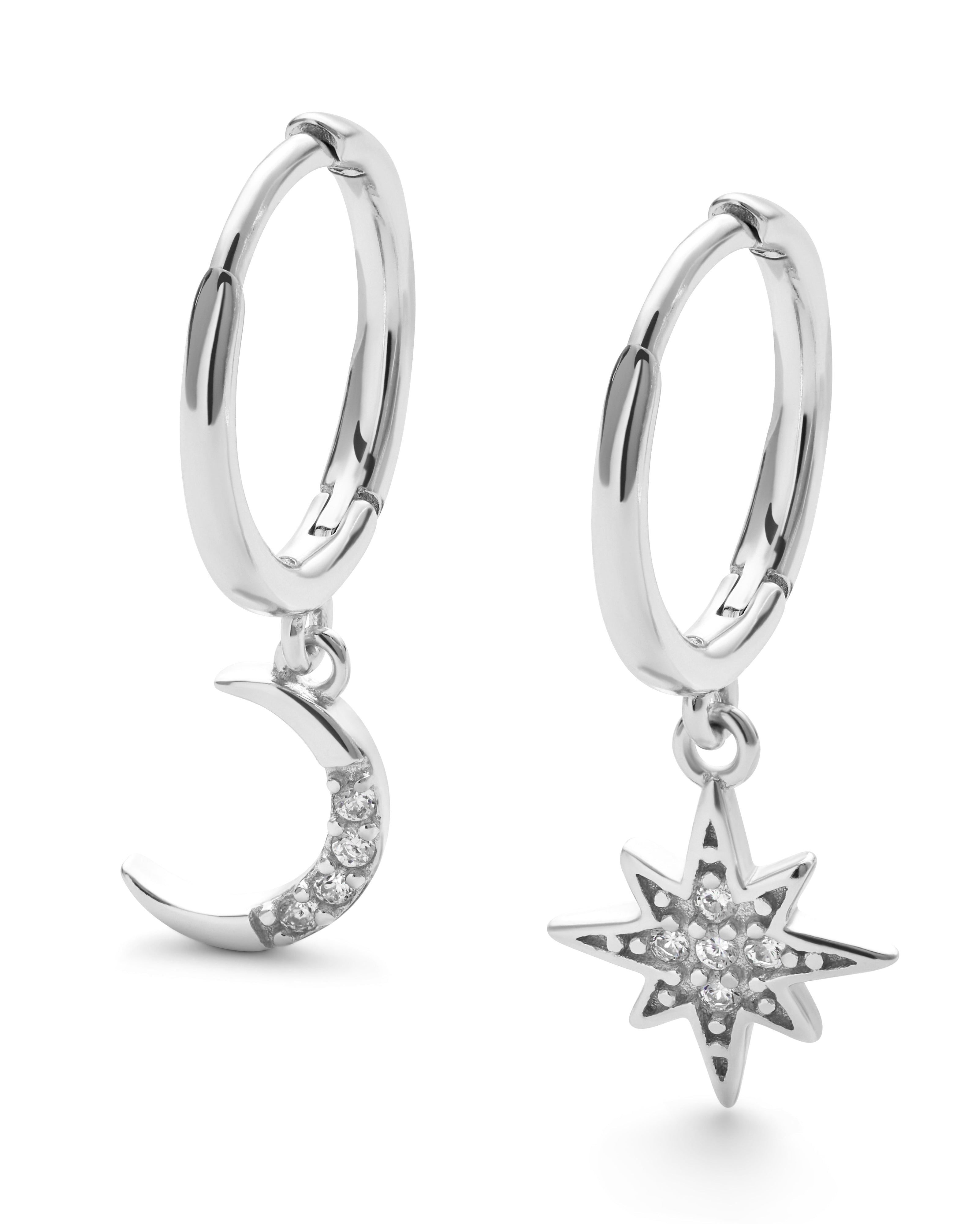 Sterling Silver Star and Crescent Moon Earrings - Earrings - Elk & Bloom