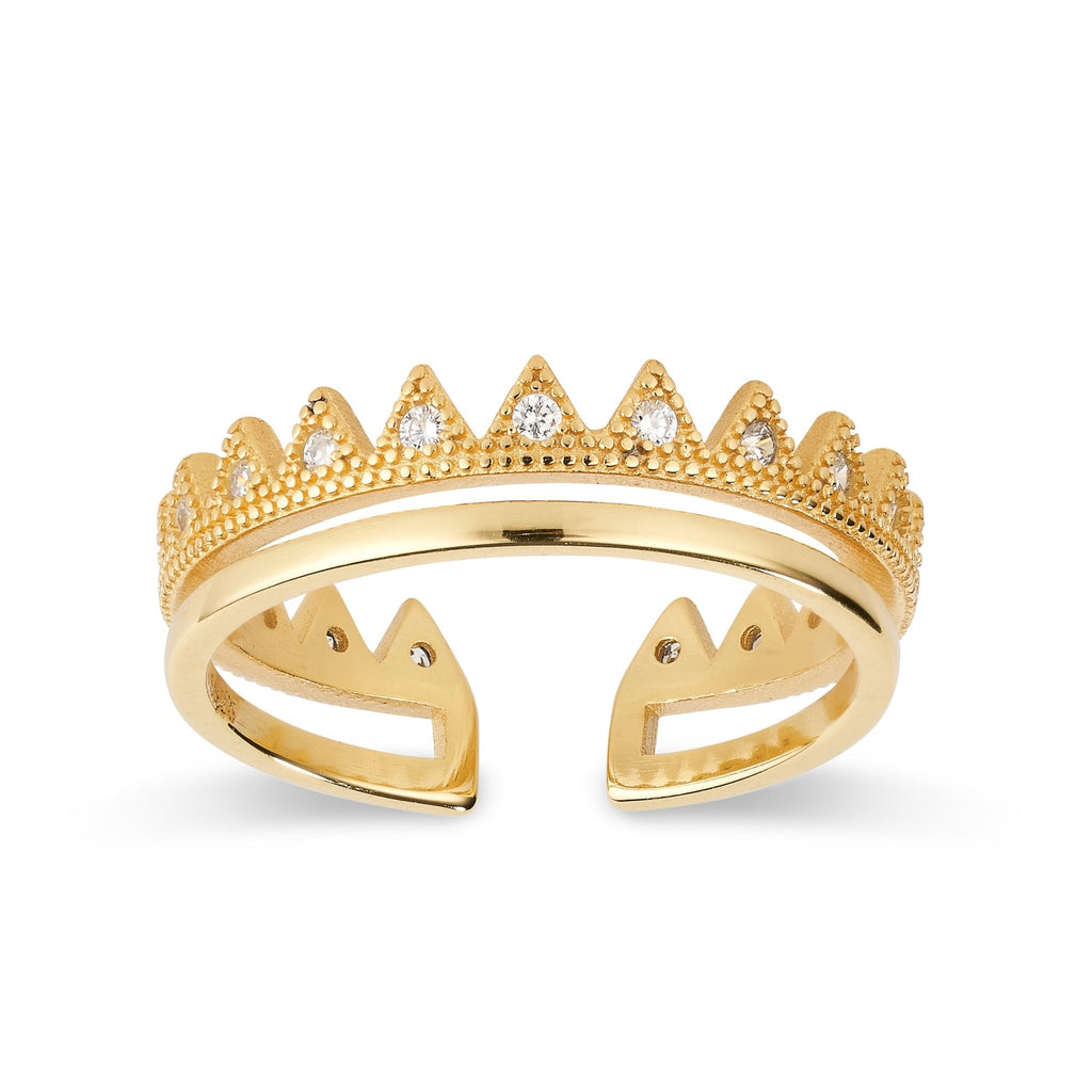 14K Dainty Gold Crown Stacking Ring - Rings - Elk & Bloom