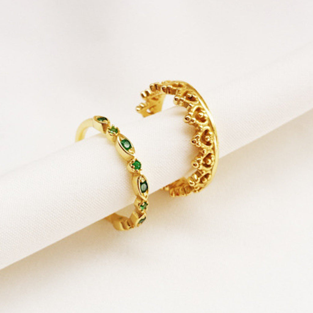 14K Dainty Gold Green Crystal Ring - Rings - Elk & Bloom
